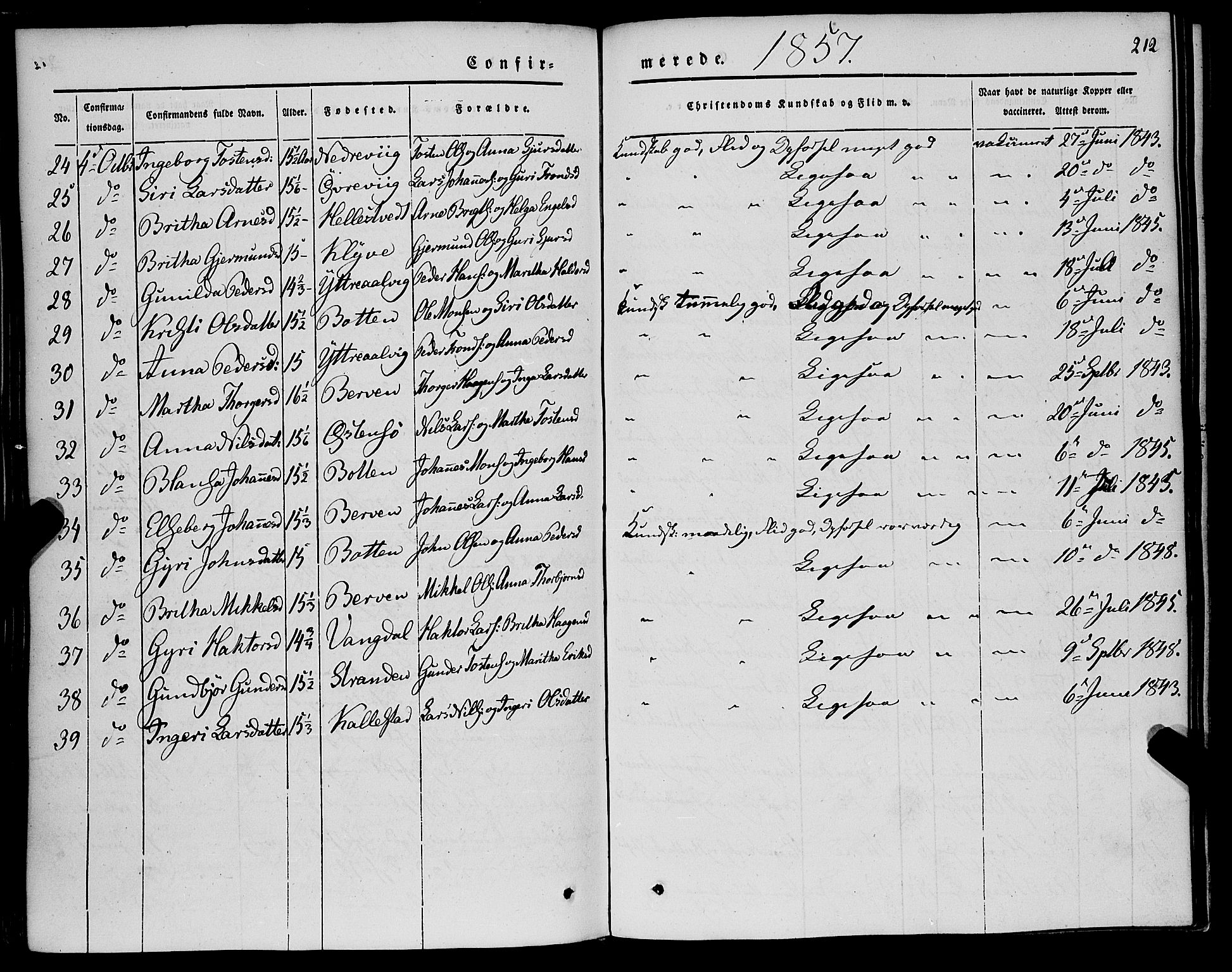 Kvam sokneprestembete, AV/SAB-A-76201/H/Haa: Parish register (official) no. A 8, 1844-1863, p. 212