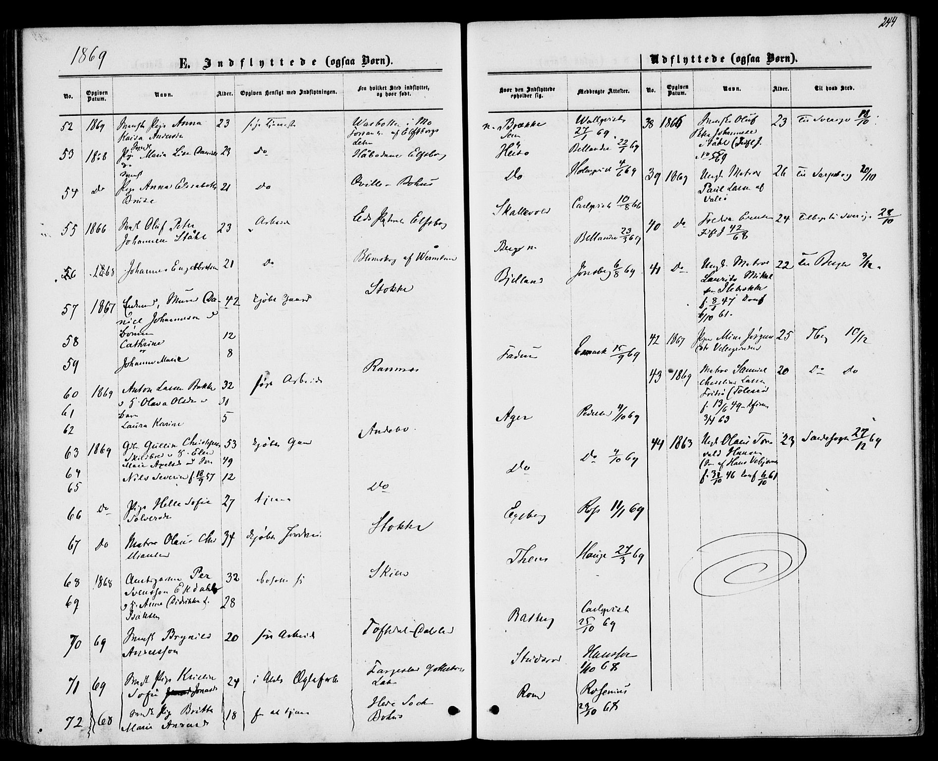 Sem kirkebøker, SAKO/A-5/F/Fa/L0008: Parish register (official) no. I 8, 1866-1873, p. 244