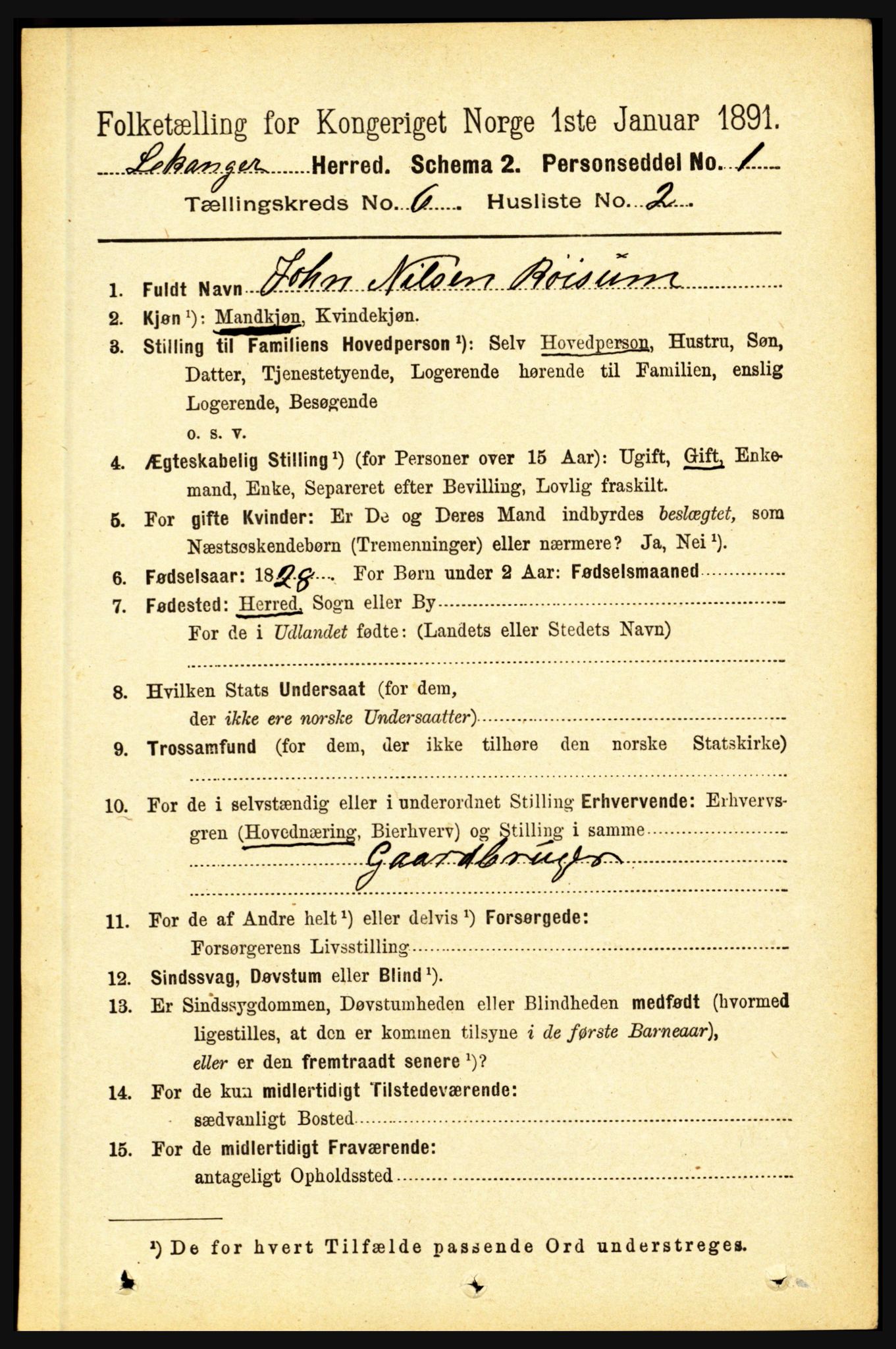 RA, 1891 census for 1419 Leikanger, 1891, p. 1127