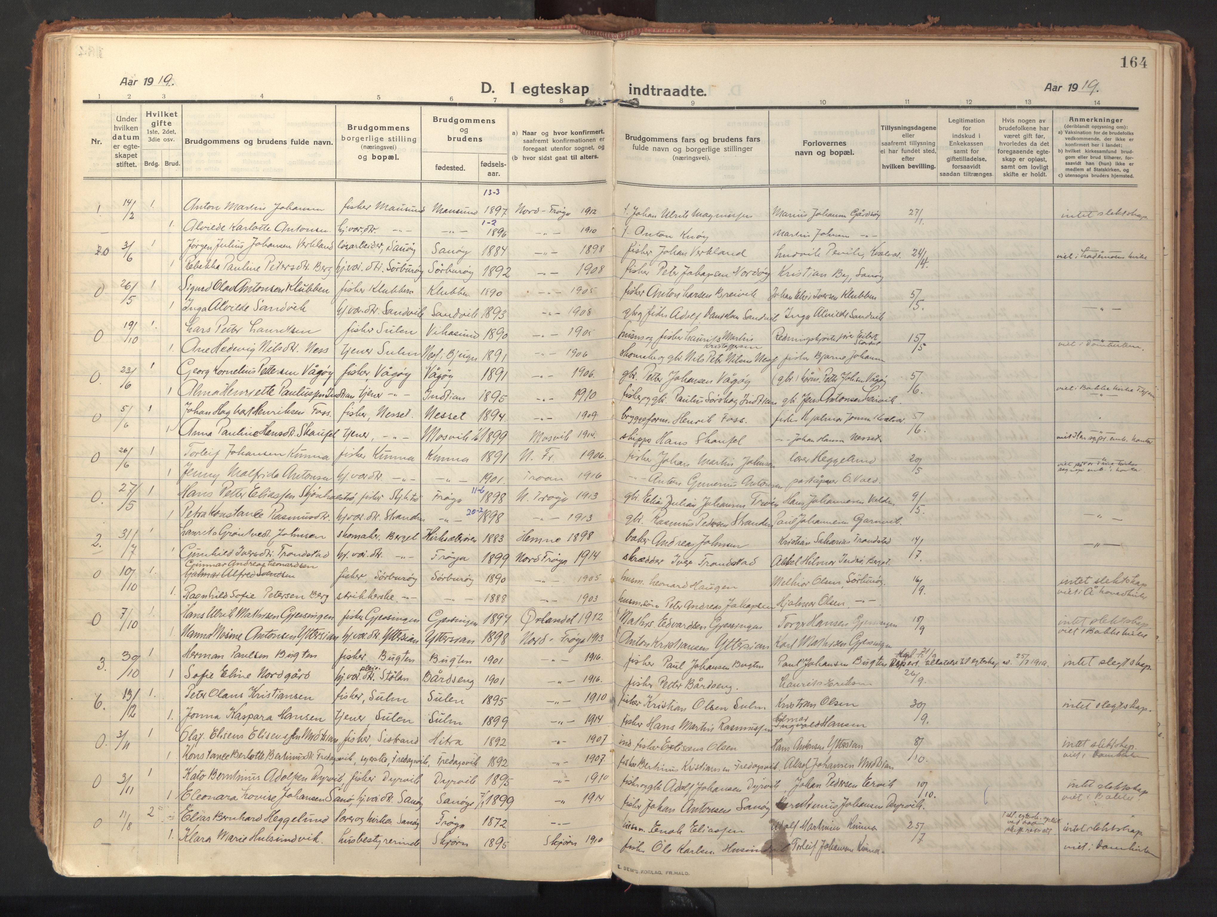 Ministerialprotokoller, klokkerbøker og fødselsregistre - Sør-Trøndelag, SAT/A-1456/640/L0581: Parish register (official) no. 640A06, 1910-1924, p. 164