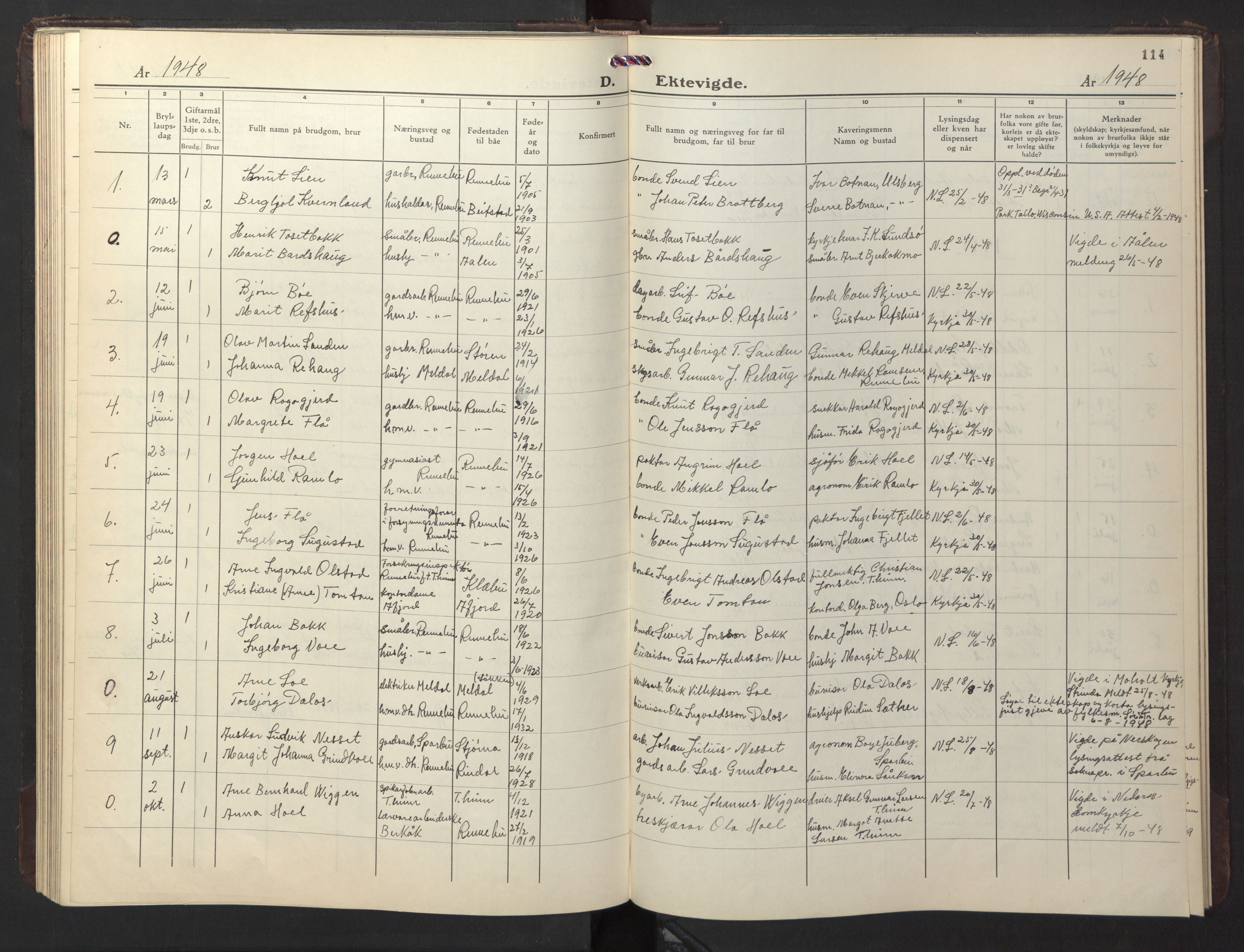 Ministerialprotokoller, klokkerbøker og fødselsregistre - Sør-Trøndelag, SAT/A-1456/674/L0878: Parish register (copy) no. 674C05, 1941-1950, p. 114