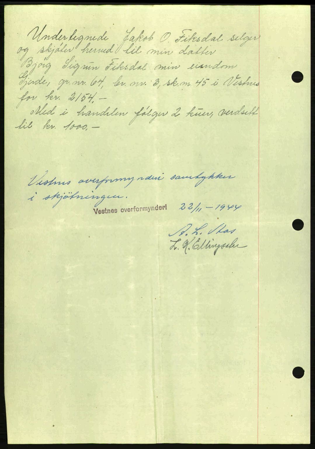 Romsdal sorenskriveri, AV/SAT-A-4149/1/2/2C: Mortgage book no. A17, 1944-1945, Diary no: : 1755/1944