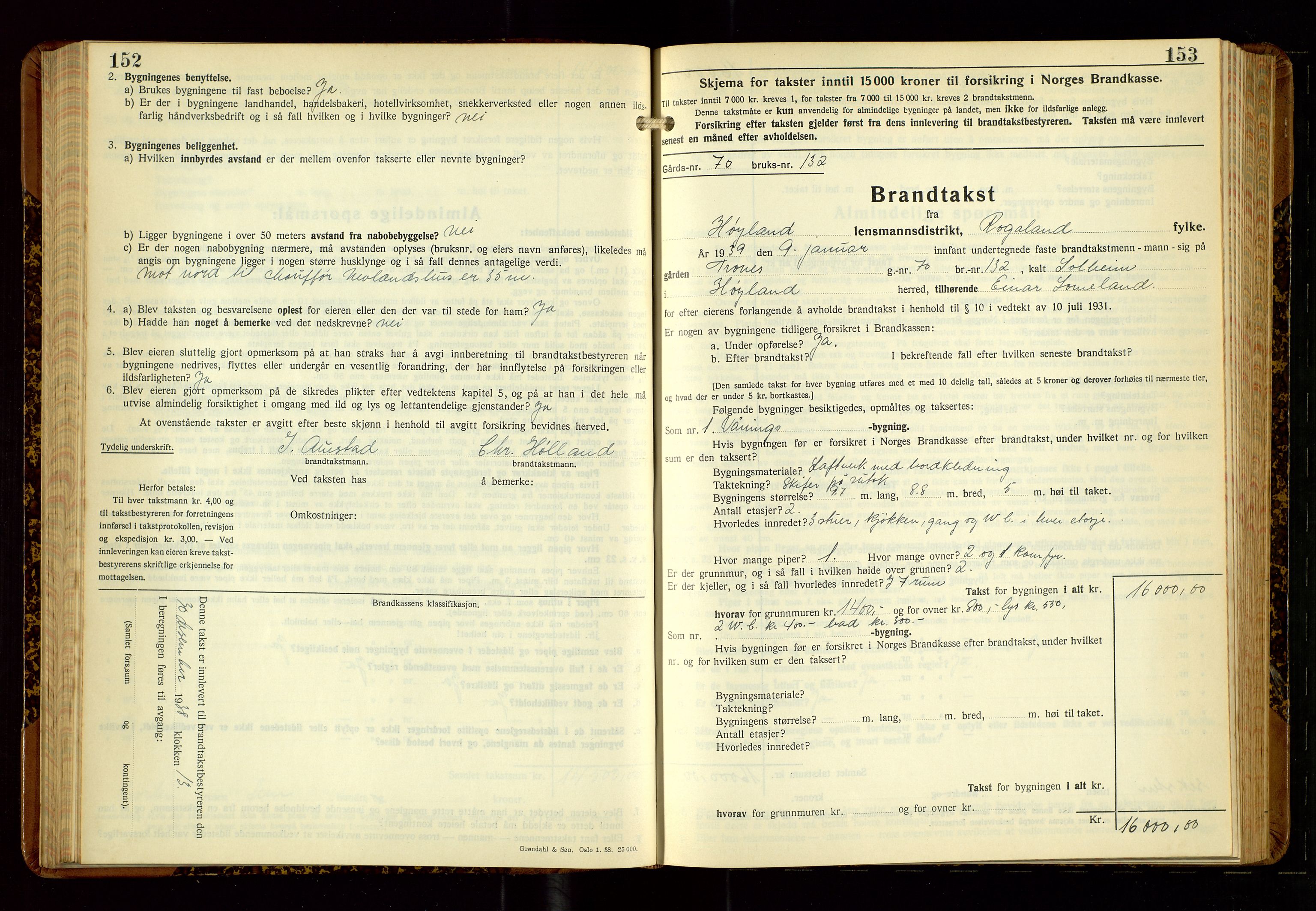 Høyland/Sandnes lensmannskontor, AV/SAST-A-100166/Gob/L0007: "Brandtakstprotokoll", 1938-1940, p. 152-153