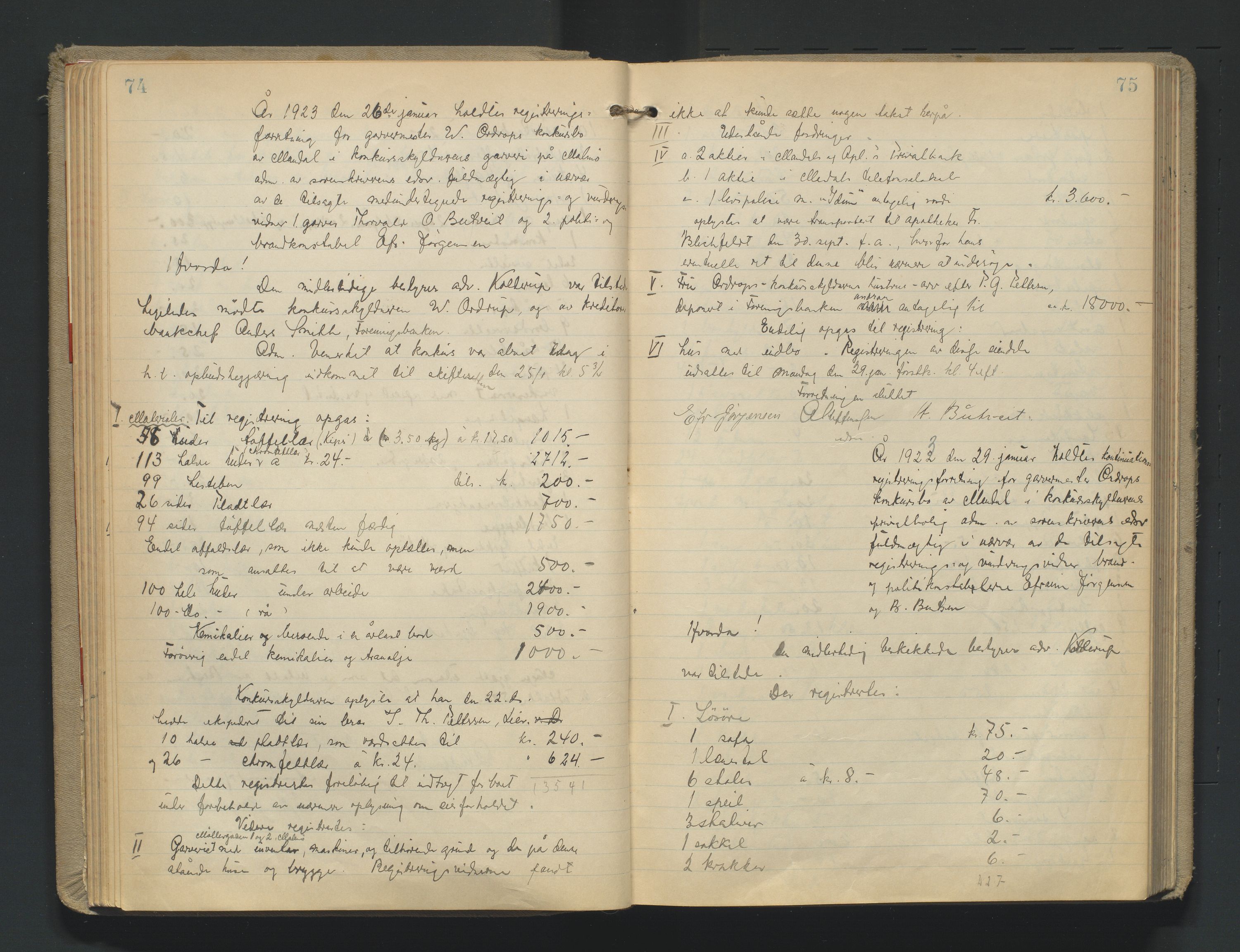 Mandal sorenskriveri, AV/SAK-1221-0005/001/H/Hc/L0067: Skifteregistreringsprotokoll nr 23 Mandal by, 1921-1944, p. 74-75