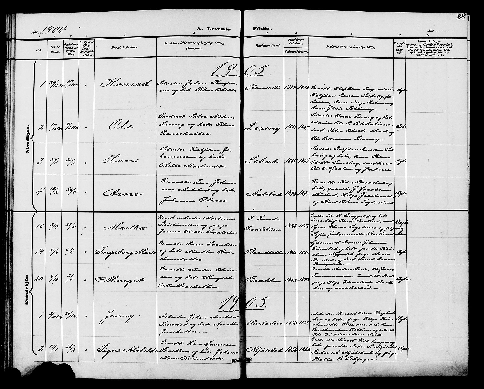 Vardal prestekontor, SAH/PREST-100/H/Ha/Hab/L0011: Parish register (copy) no. 11, 1899-1913, p. 38