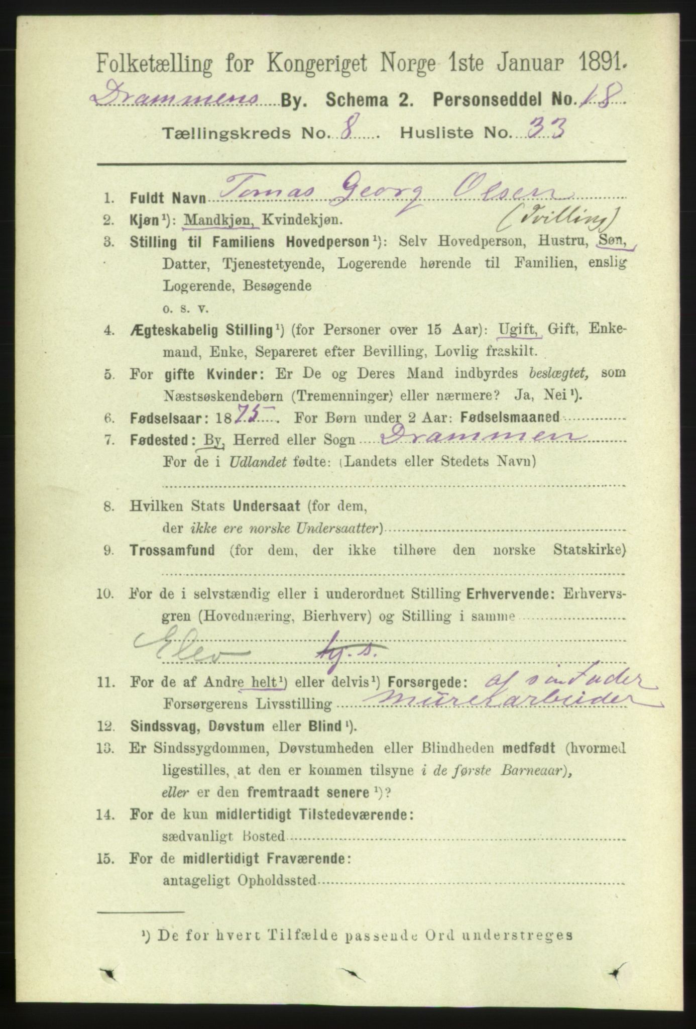 RA, 1891 census for 0602 Drammen, 1891, p. 7235