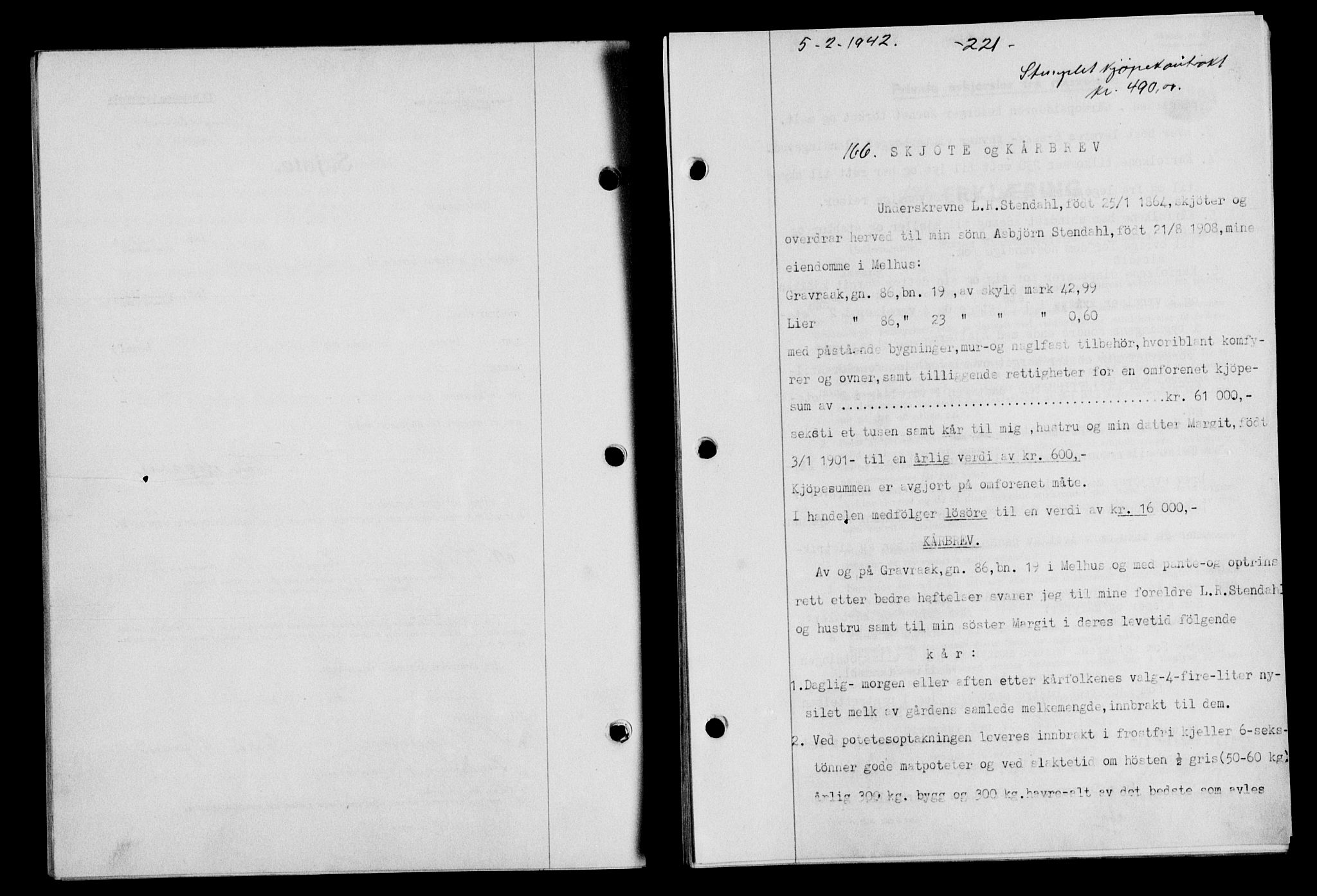 Gauldal sorenskriveri, SAT/A-0014/1/2/2C/L0054: Mortgage book no. 59, 1941-1942, Diary no: : 166/1942