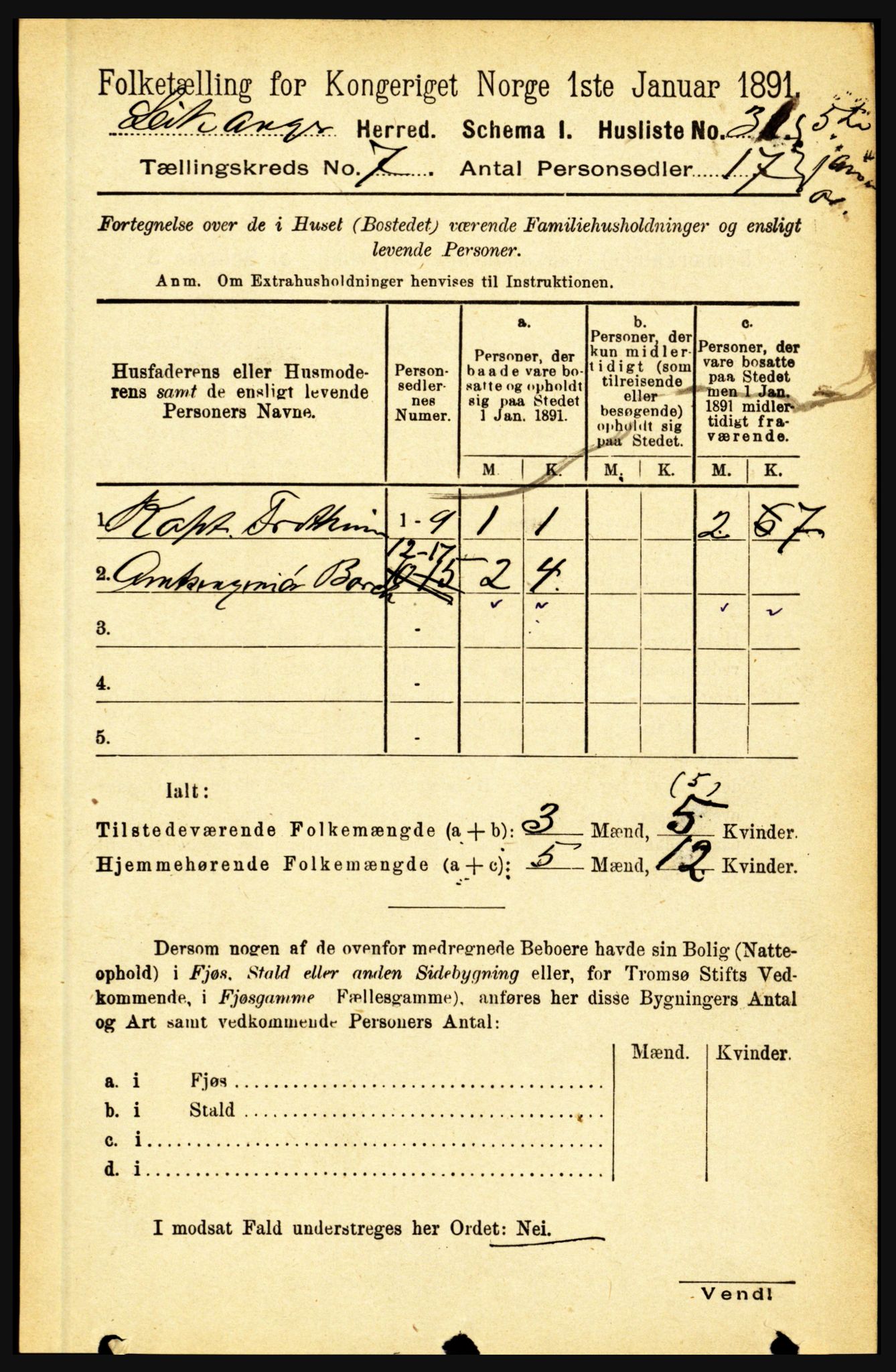 RA, 1891 census for 1419 Leikanger, 1891, p. 1334