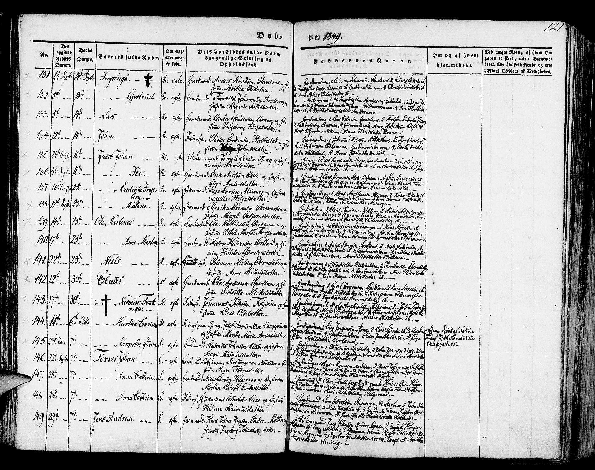 Finnås sokneprestembete, SAB/A-99925/H/Ha/Haa/Haaa/L0006: Parish register (official) no. A 6, 1836-1850, p. 121