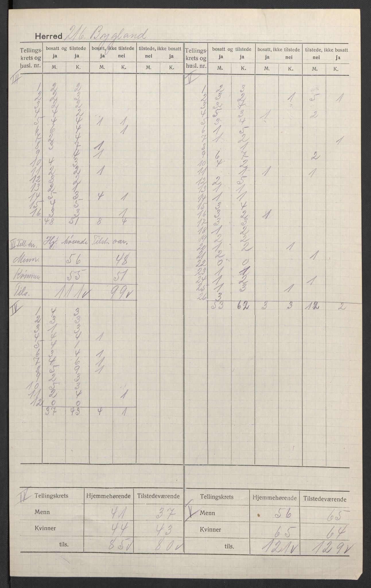 SAK, 1920 census for Bygland, 1920, p. 4