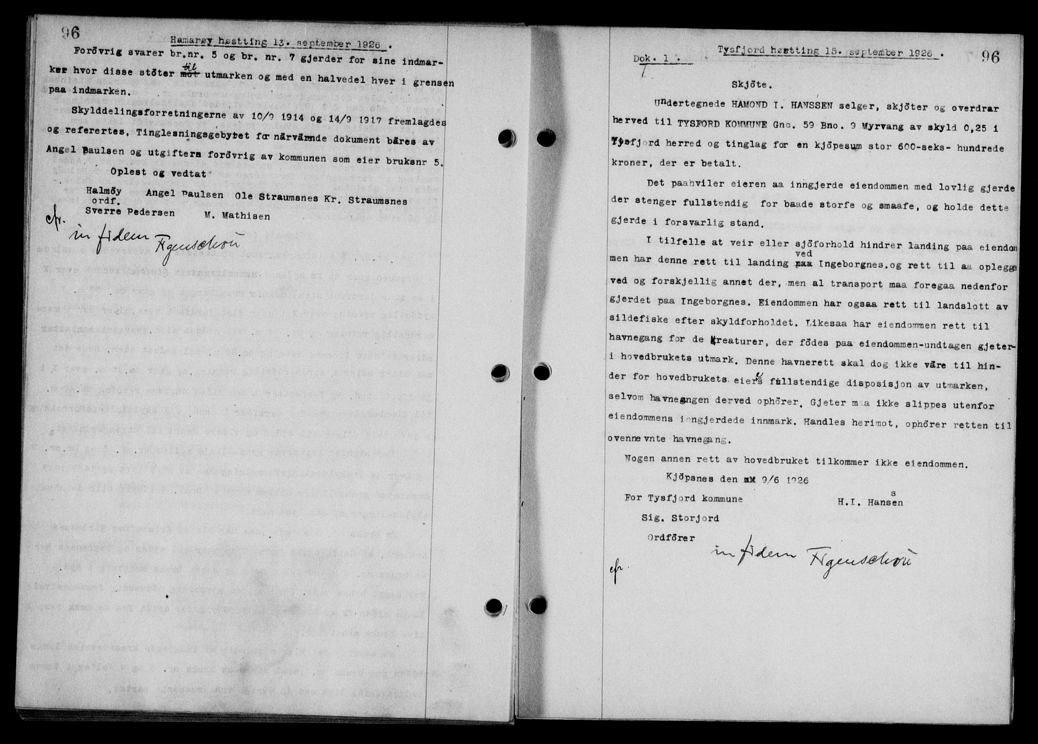 Steigen og Ofoten sorenskriveri, SAT/A-0030/1/2/2C/L0014: Mortgage book no. 13 og 15, 1926-1927, Deed date: 13.09.1926