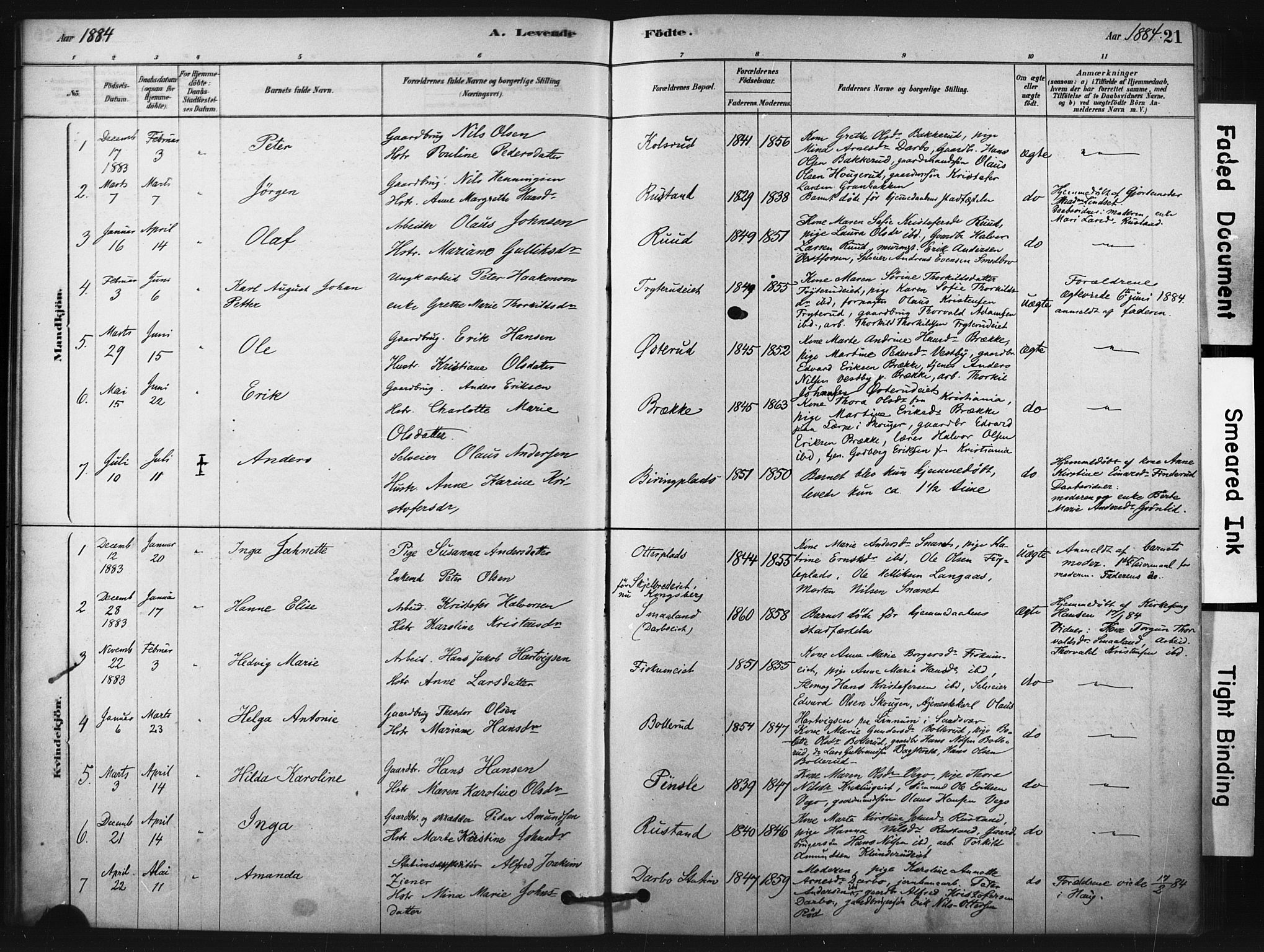 Fiskum kirkebøker, SAKO/A-15/F/Fa/L0002: Parish register (official) no. 2, 1878-1890, p. 21