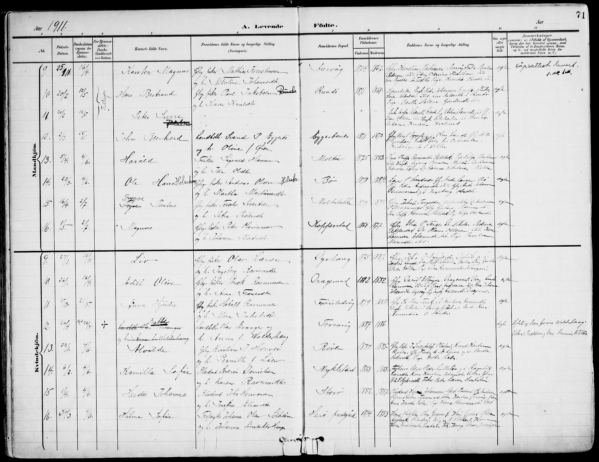 Ministerialprotokoller, klokkerbøker og fødselsregistre - Møre og Romsdal, SAT/A-1454/507/L0075: Parish register (official) no. 507A10, 1901-1920, p. 71