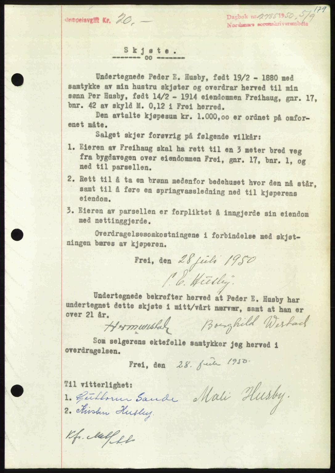 Nordmøre sorenskriveri, AV/SAT-A-4132/1/2/2Ca: Mortgage book no. A116, 1950-1950, Diary no: : 2785/1950