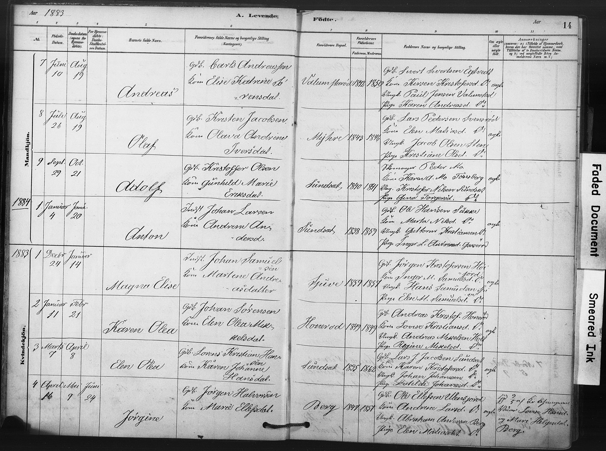 Andebu kirkebøker, AV/SAKO-A-336/F/Fa/L0009: Parish register (official) no. 9, 1878-1909, p. 14