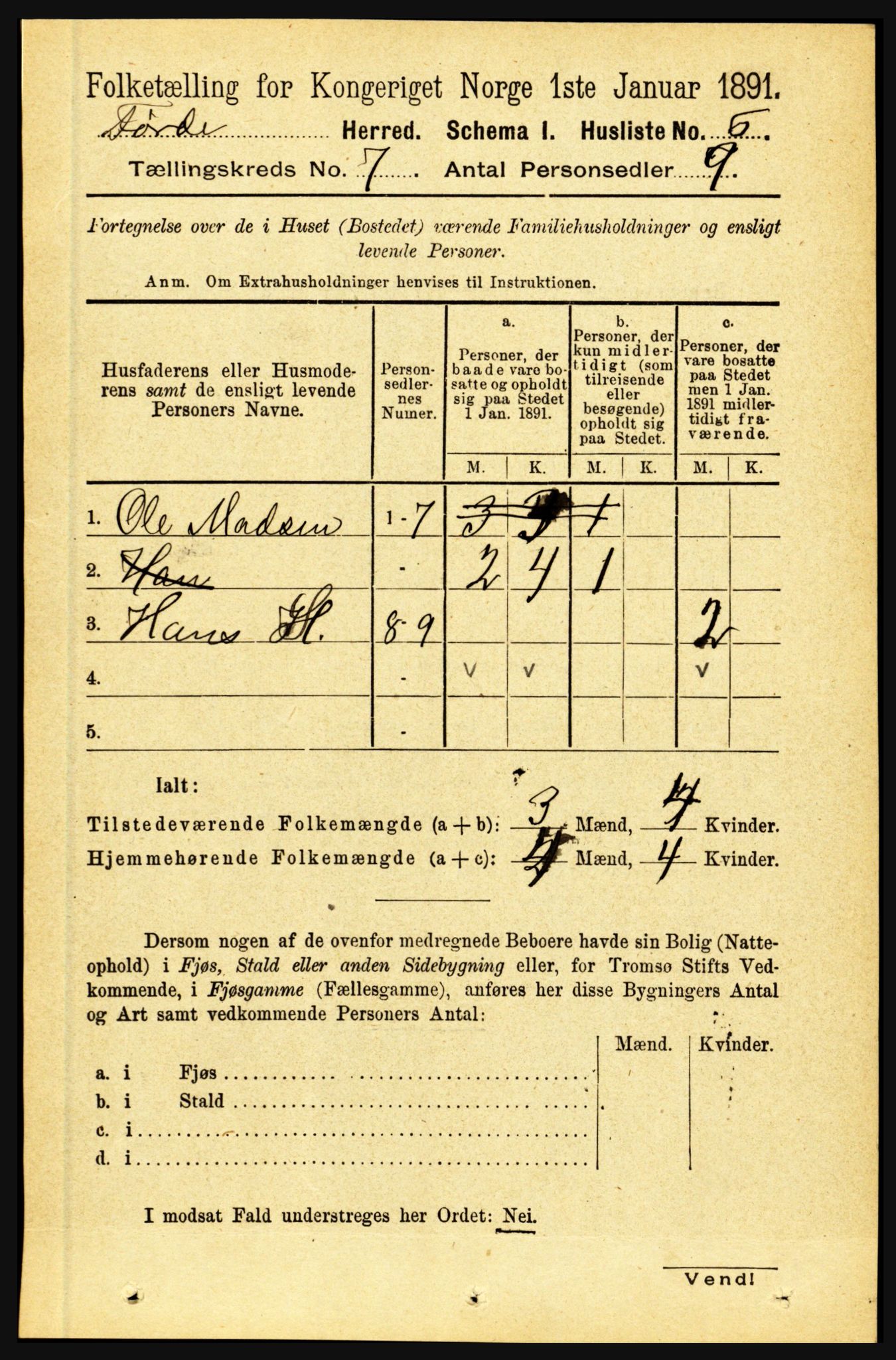 RA, 1891 census for 1432 Førde, 1891, p. 2450