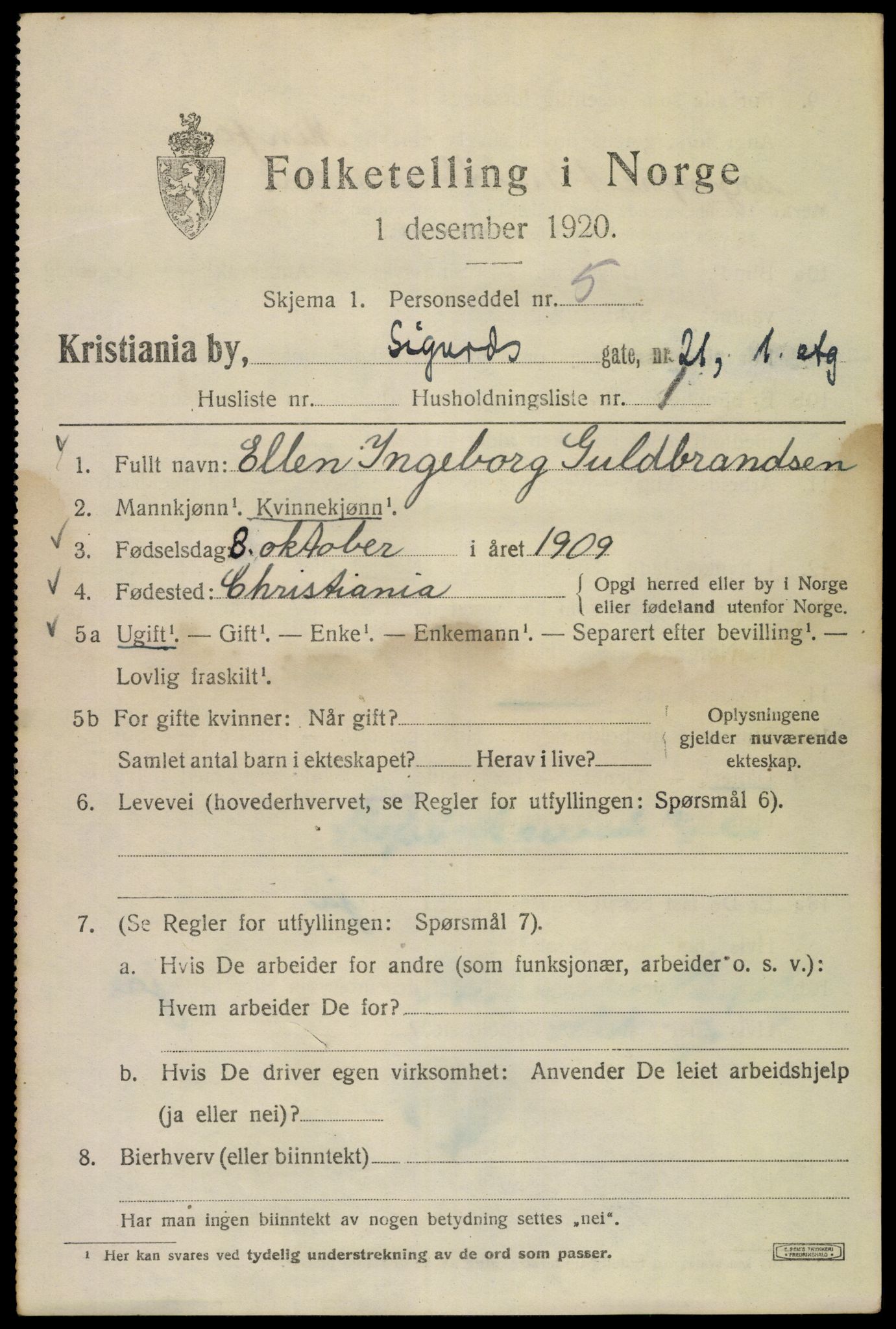 SAO, 1920 census for Kristiania, 1920, p. 511371