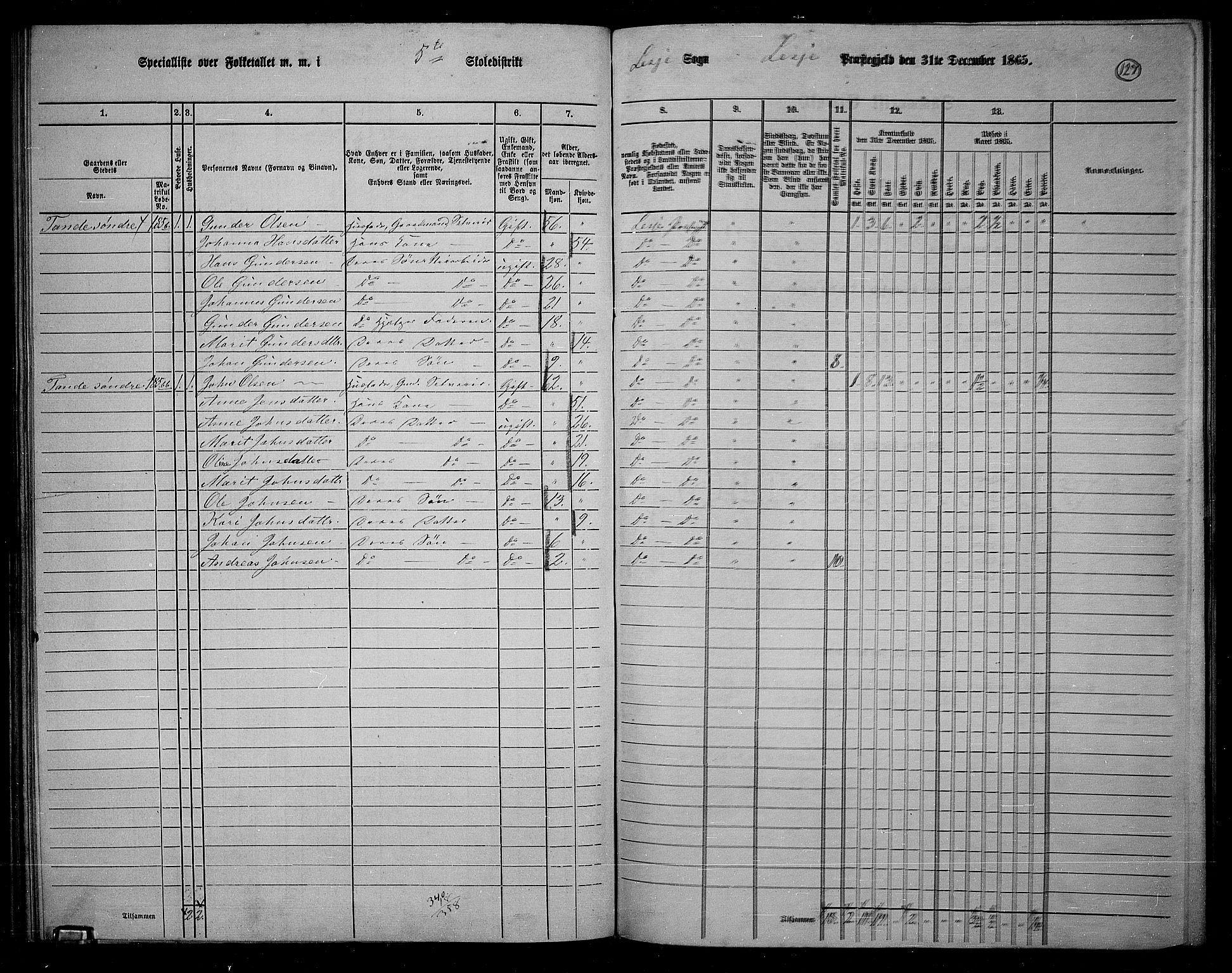 RA, 1865 census for Lesja, 1865, p. 114