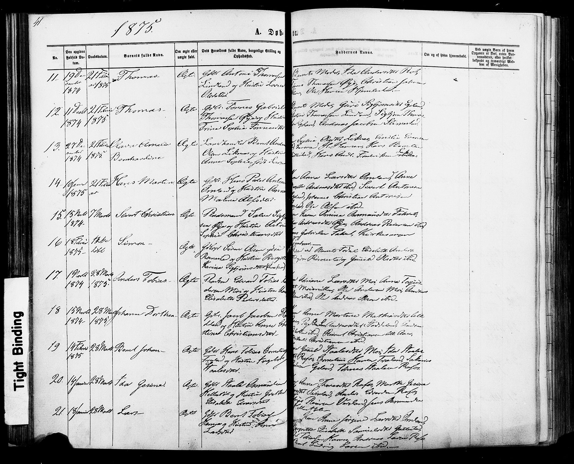 Kvinesdal sokneprestkontor, SAK/1111-0026/F/Fa/Fab/L0007: Parish register (official) no. A 7, 1870-1885, p. 41