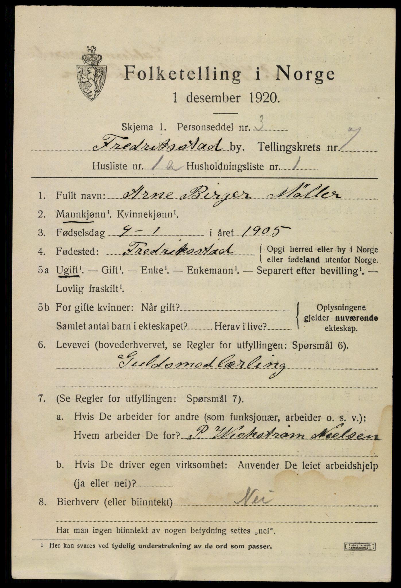 SAO, 1920 census for Fredrikstad, 1920, p. 21845