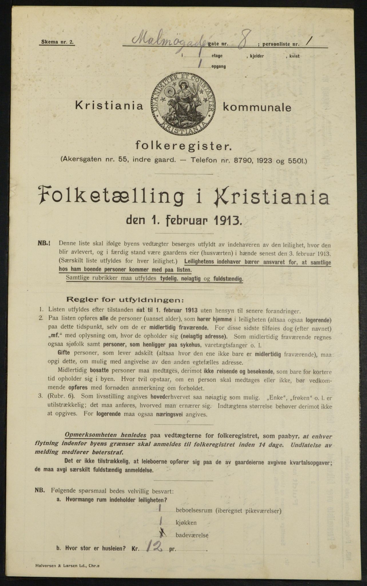 OBA, Municipal Census 1913 for Kristiania, 1913, p. 59854