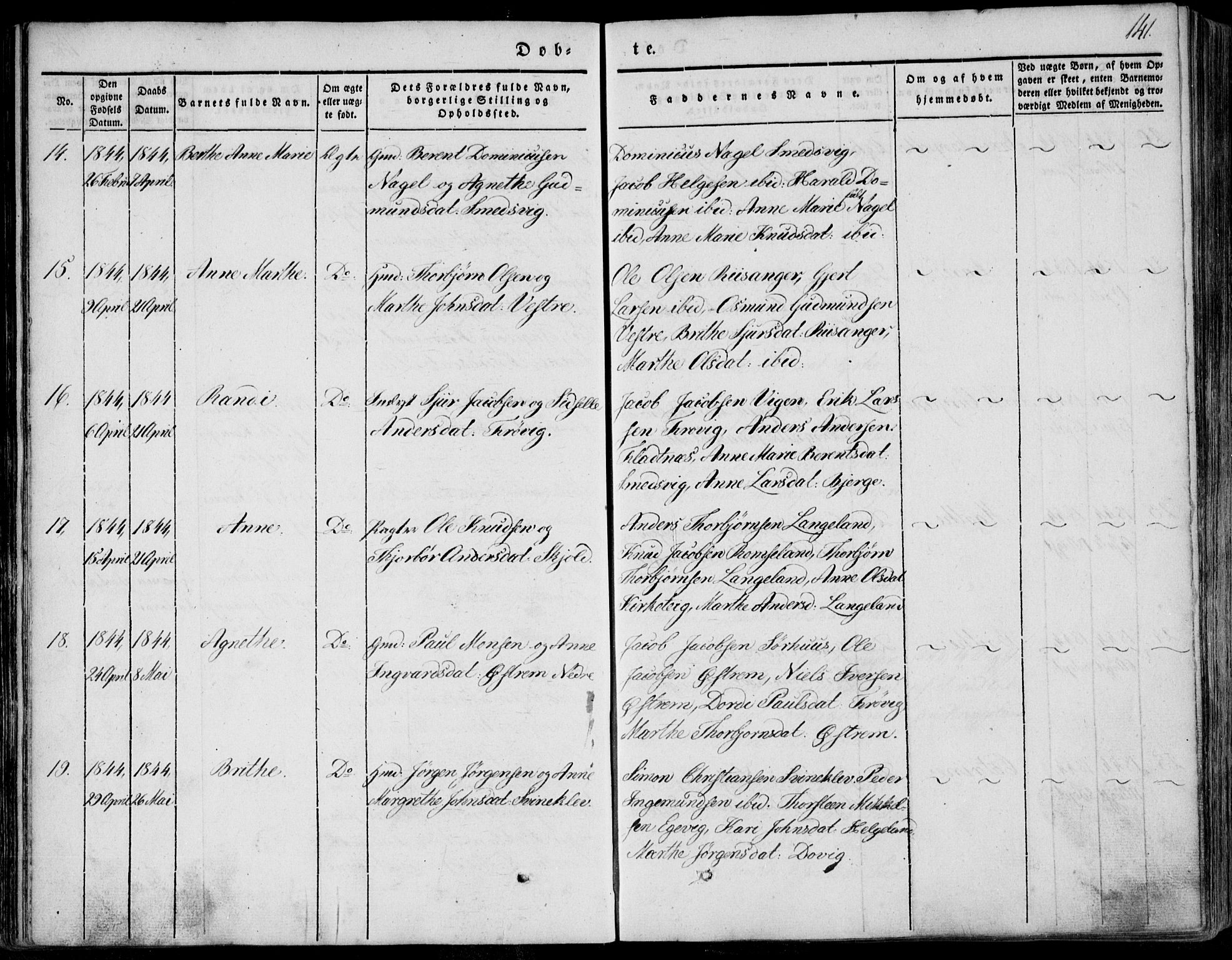 Skjold sokneprestkontor, AV/SAST-A-101847/H/Ha/Haa/L0006: Parish register (official) no. A 6.1, 1835-1858, p. 141