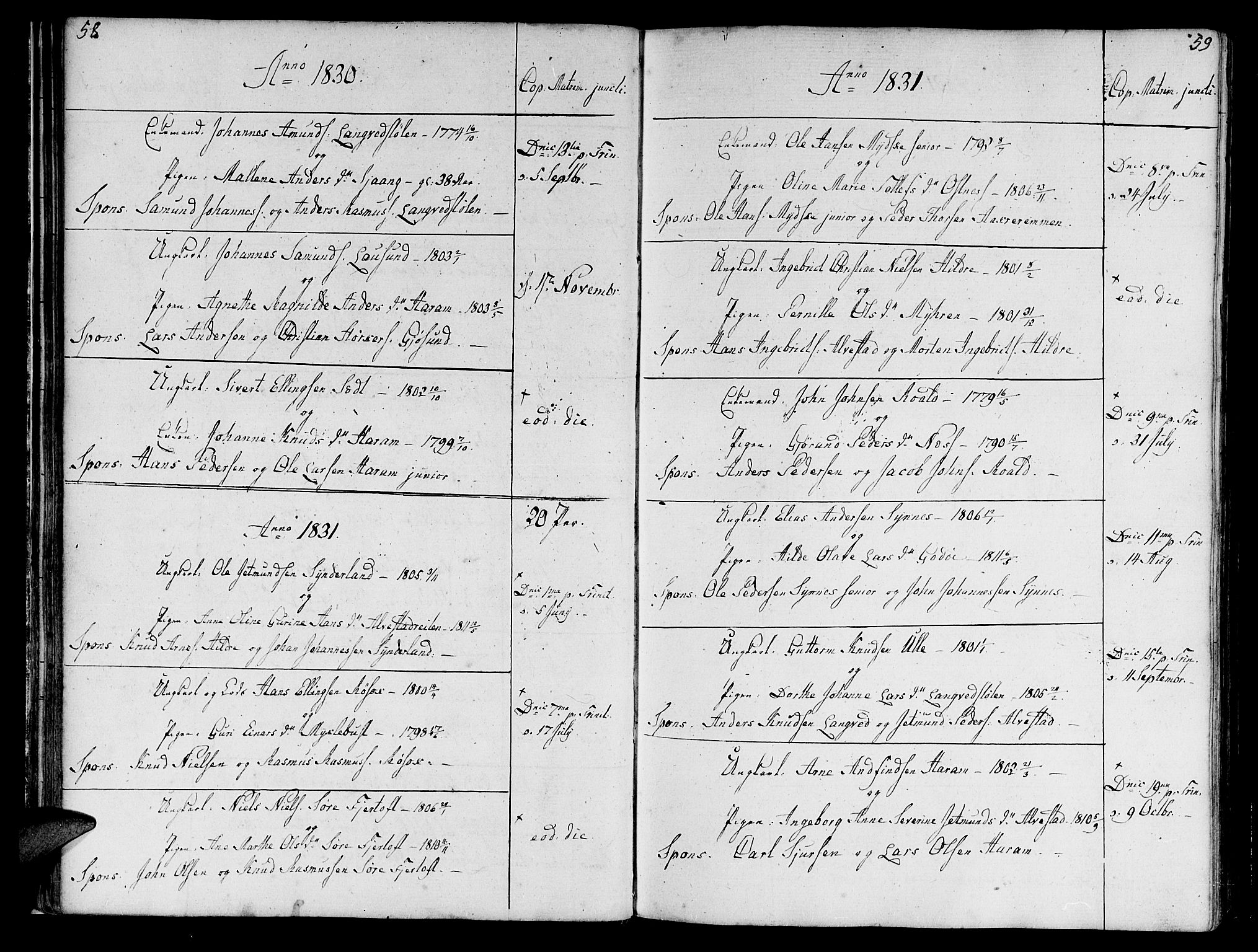 Ministerialprotokoller, klokkerbøker og fødselsregistre - Møre og Romsdal, SAT/A-1454/536/L0494: Parish register (official) no. 536A03, 1803-1836, p. 58-59