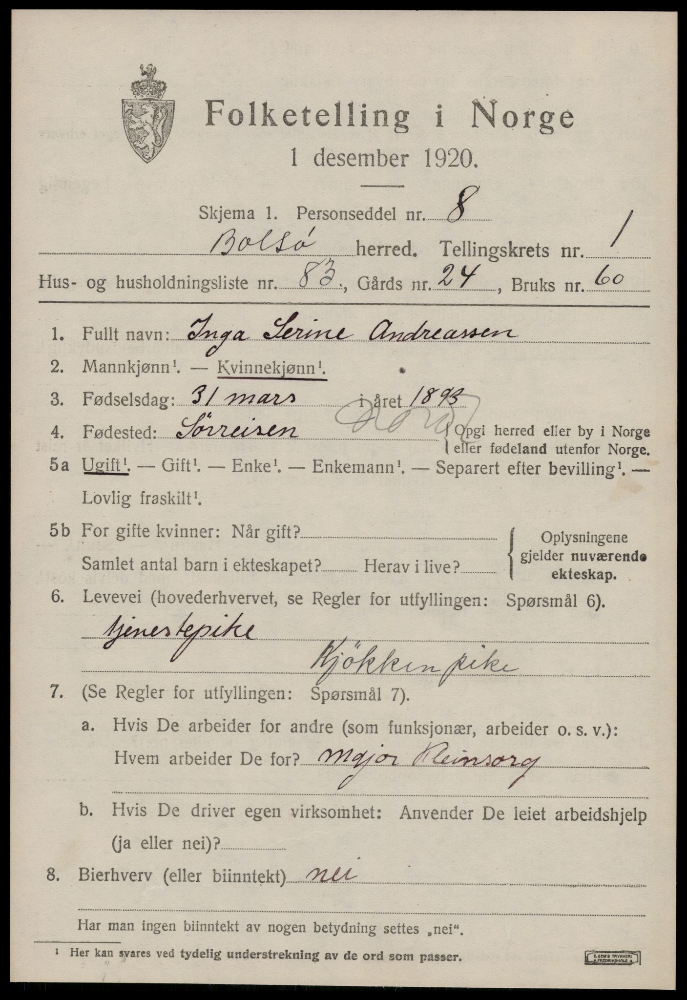 SAT, 1920 census for Bolsøy, 1920, p. 3049