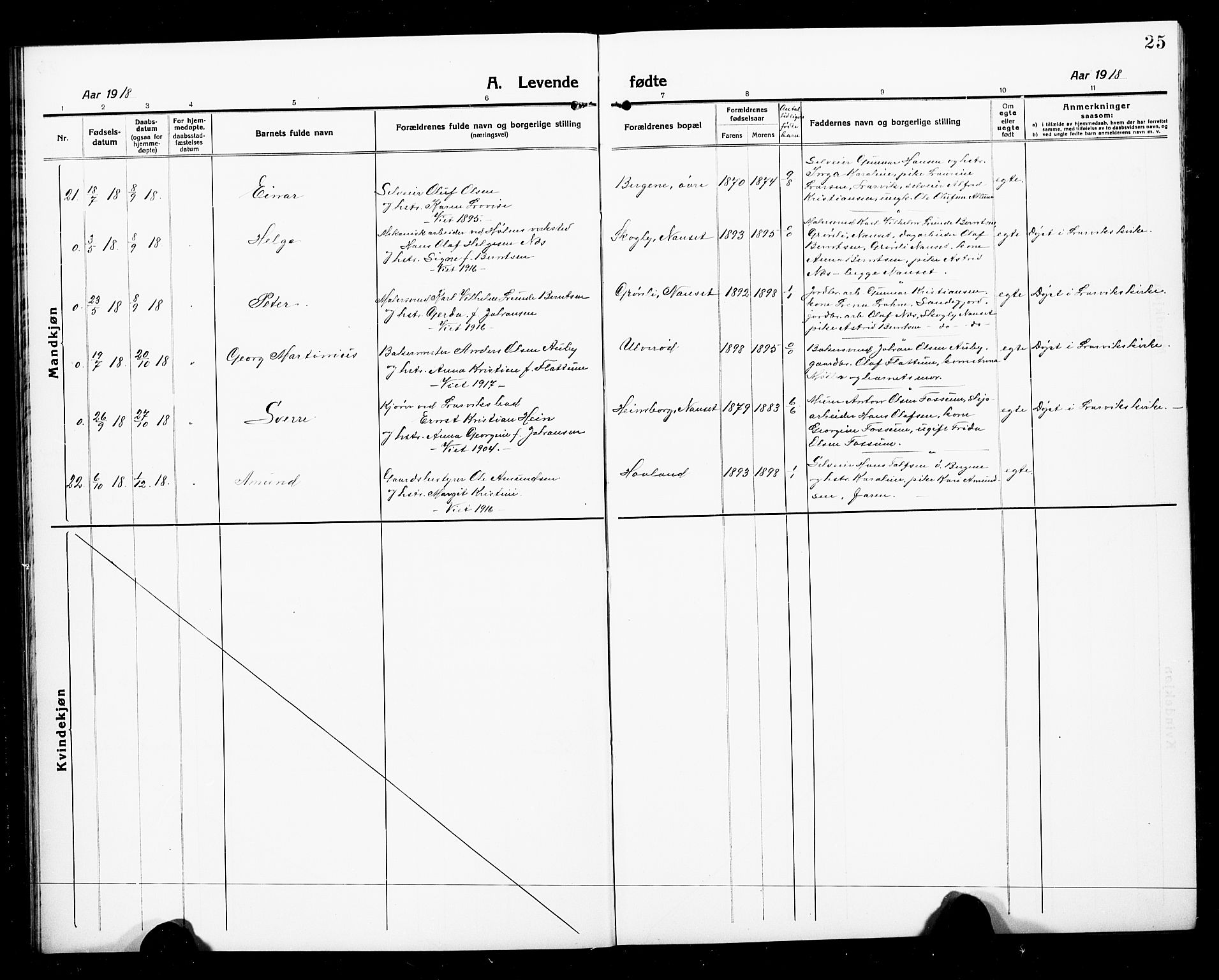 Hedrum kirkebøker, AV/SAKO-A-344/G/Ga/L0005: Parish register (copy) no. I 5, 1916-1930, p. 25