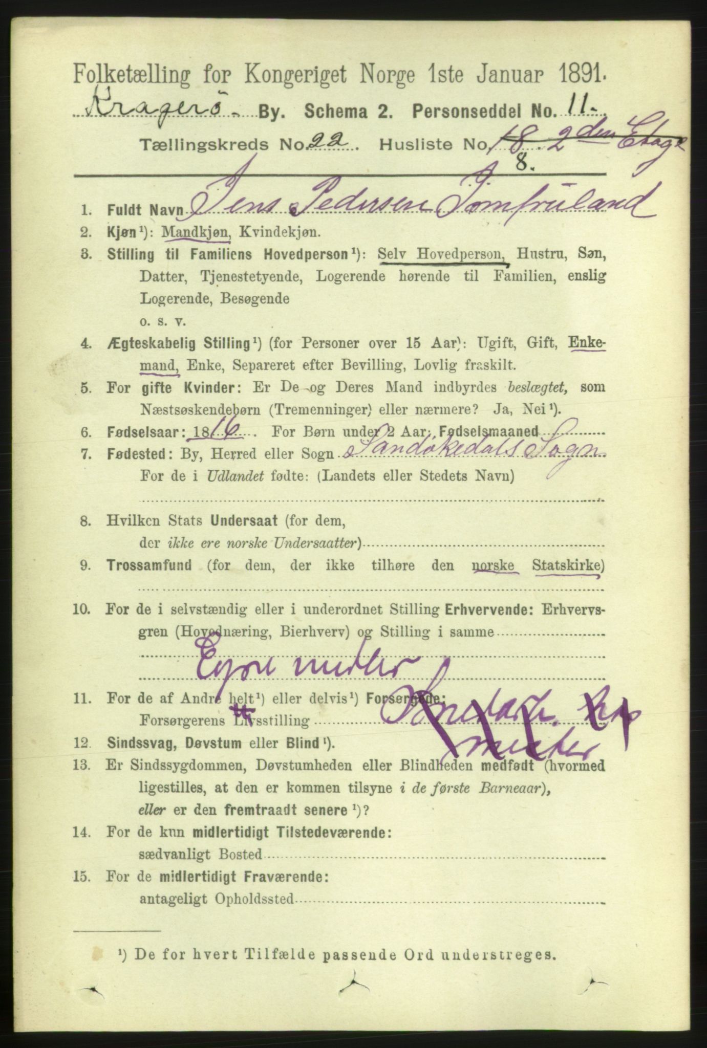 RA, 1891 census for 0801 Kragerø, 1891, p. 4839