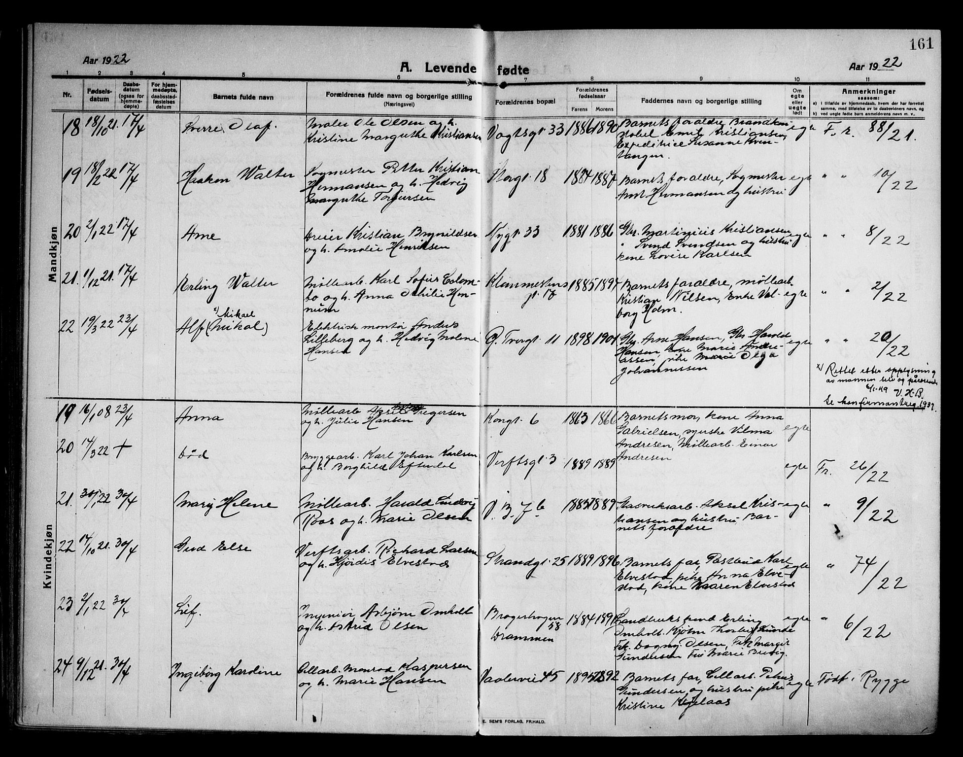 Moss prestekontor Kirkebøker, AV/SAO-A-2003/F/Fb/L0005: Parish register (official) no. II 5, 1913-1923, p. 161