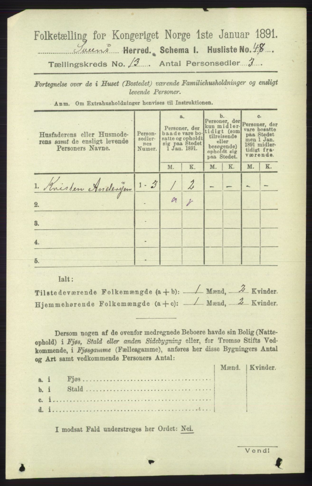 RA, 1891 census for 1216 Sveio, 1891, p. 3665