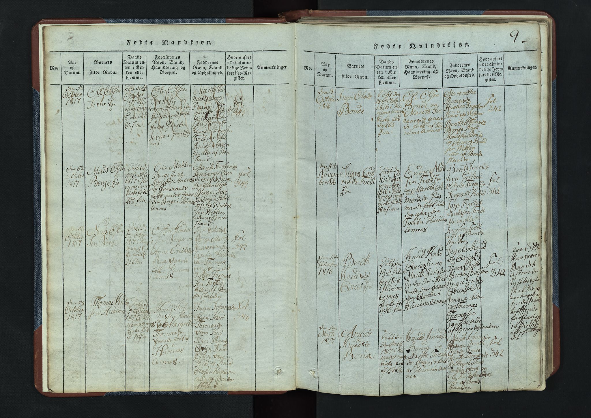 Vang prestekontor, Valdres, SAH/PREST-140/H/Hb/L0003: Parish register (copy) no. 3, 1814-1892, p. 9