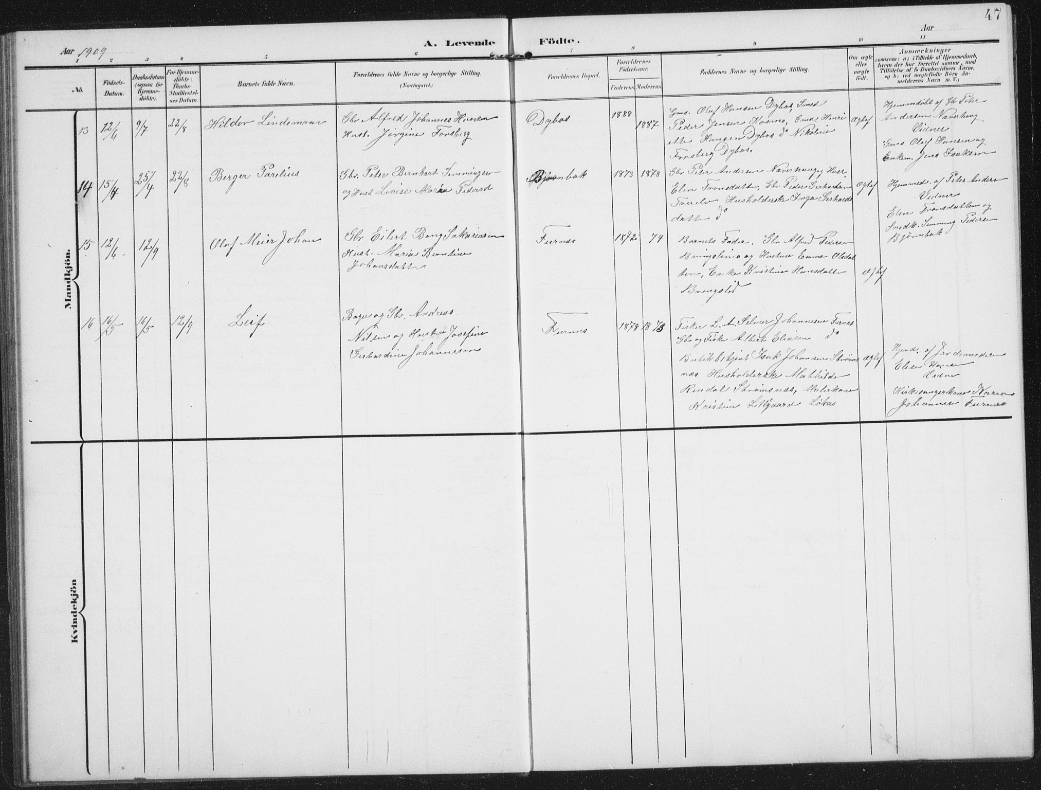 Ministerialprotokoller, klokkerbøker og fødselsregistre - Nordland, AV/SAT-A-1459/851/L0726: Parish register (copy) no. 851C01, 1902-1924, p. 47