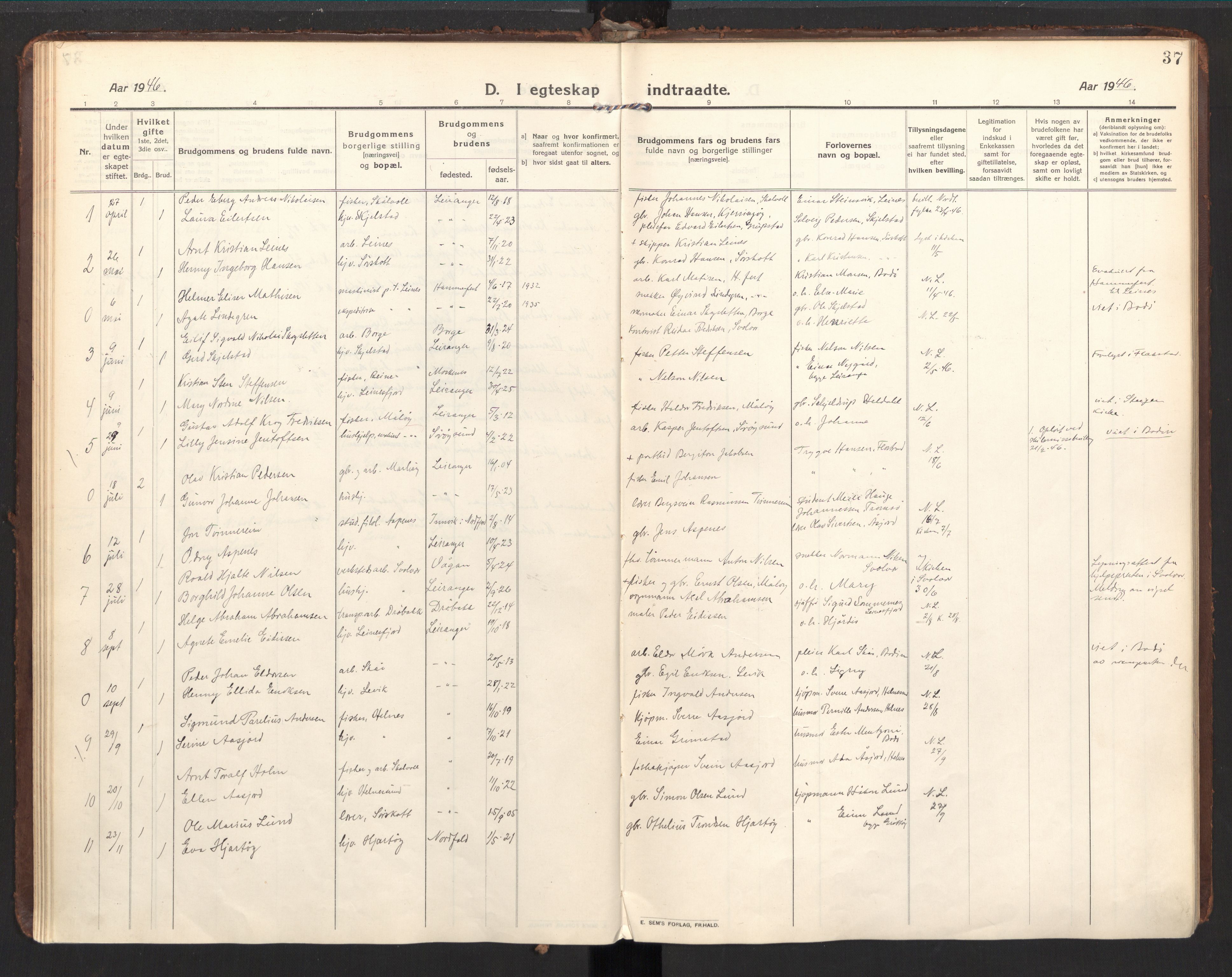 Ministerialprotokoller, klokkerbøker og fødselsregistre - Nordland, SAT/A-1459/857/L0825: Parish register (official) no. 857A05, 1917-1946, p. 37