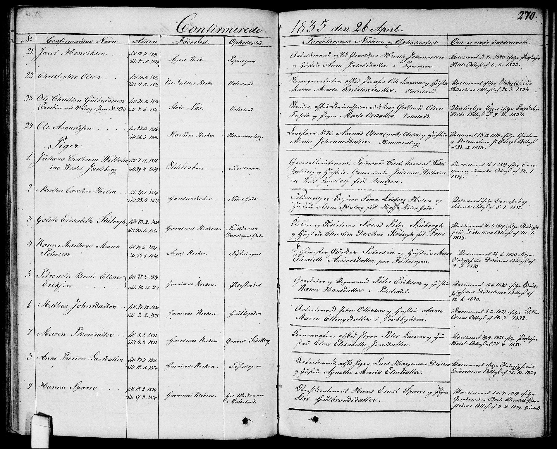 Garnisonsmenigheten Kirkebøker, AV/SAO-A-10846/G/Ga/L0004: Parish register (copy) no. 4, 1828-1840, p. 270