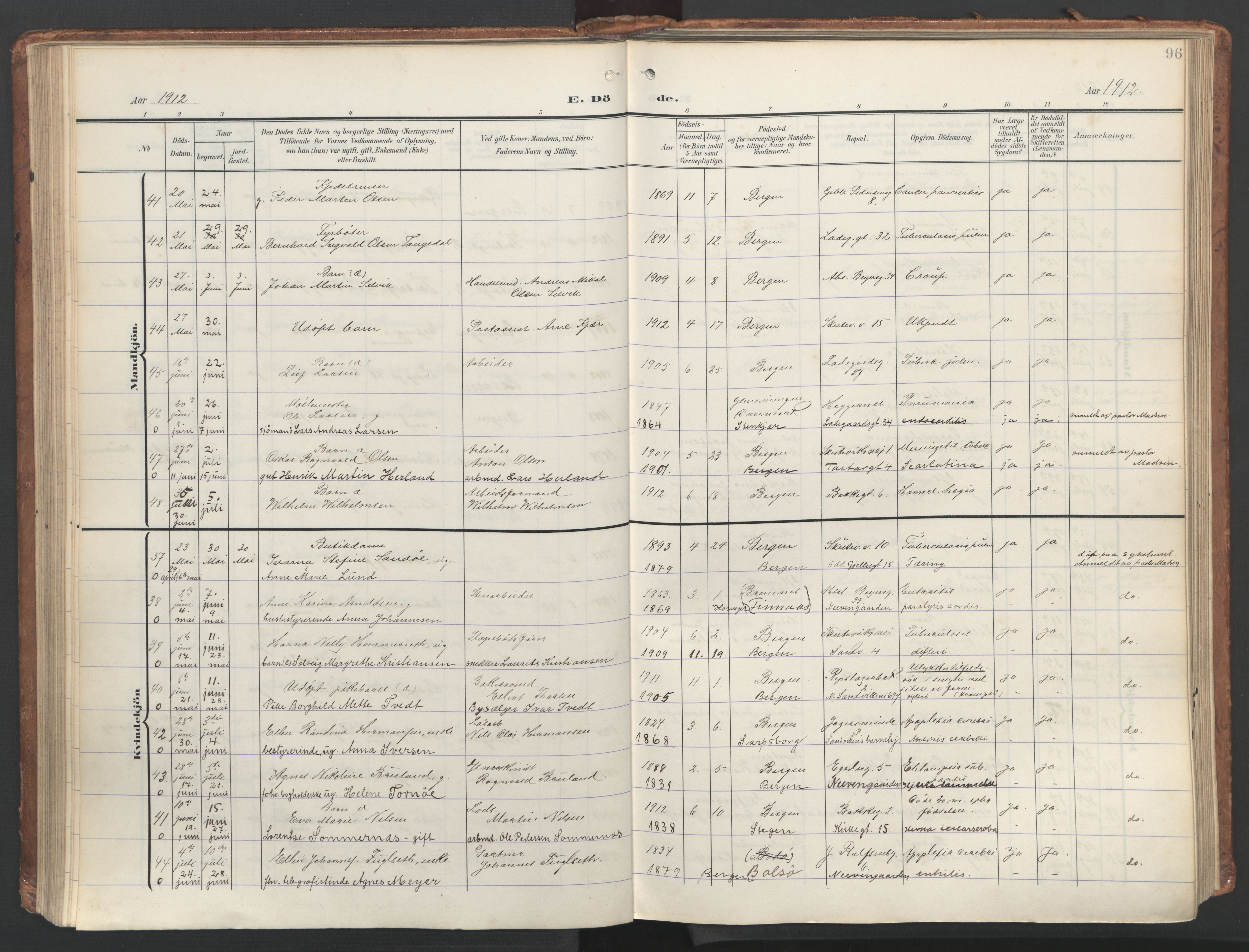 Sandviken Sokneprestembete, SAB/A-77601/H/Ha/L0019: Parish register (official) no. E 2, 1905-1933, p. 96