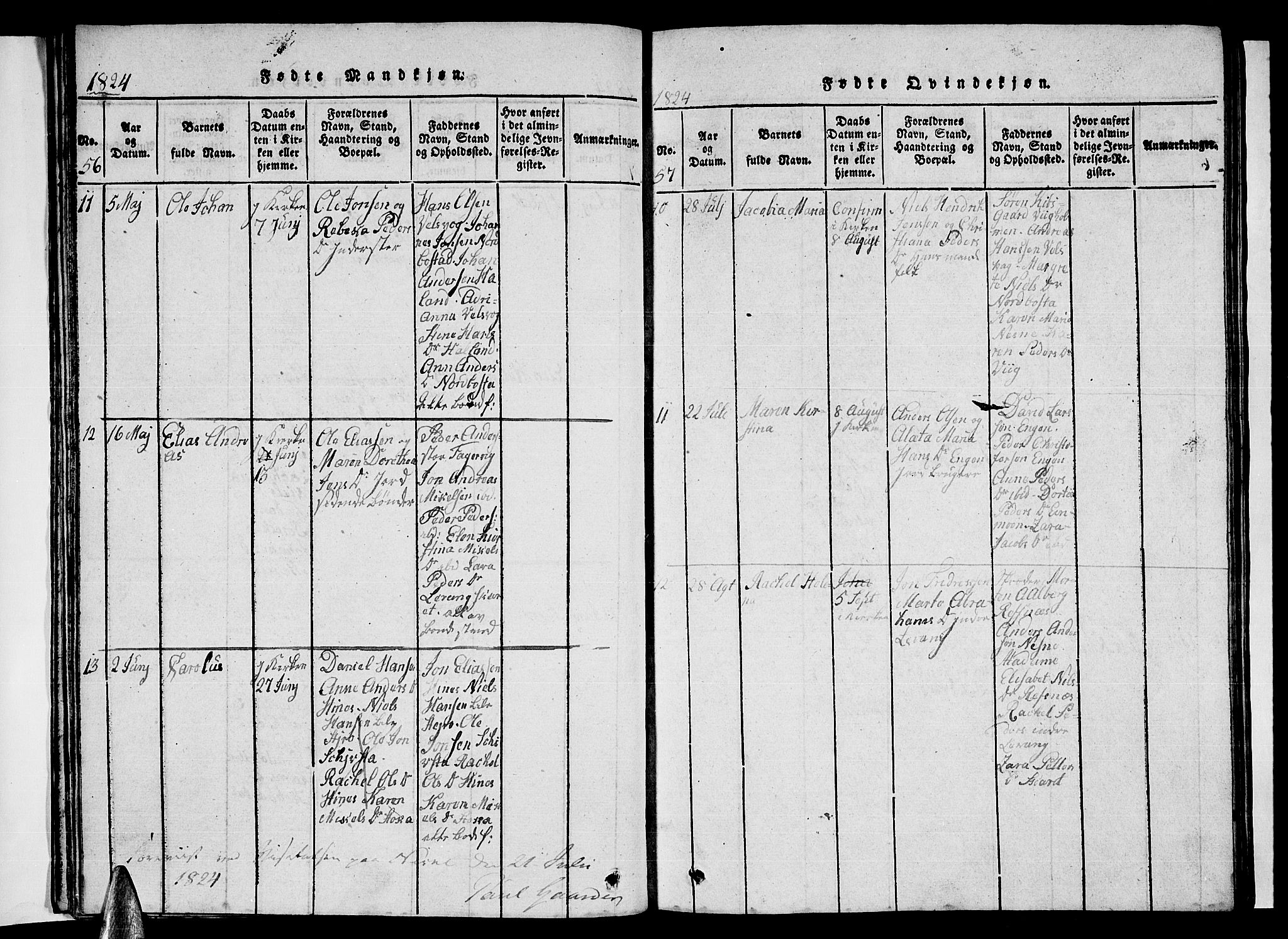 Ministerialprotokoller, klokkerbøker og fødselsregistre - Nordland, AV/SAT-A-1459/838/L0554: Parish register (copy) no. 838C01, 1820-1828, p. 56-57