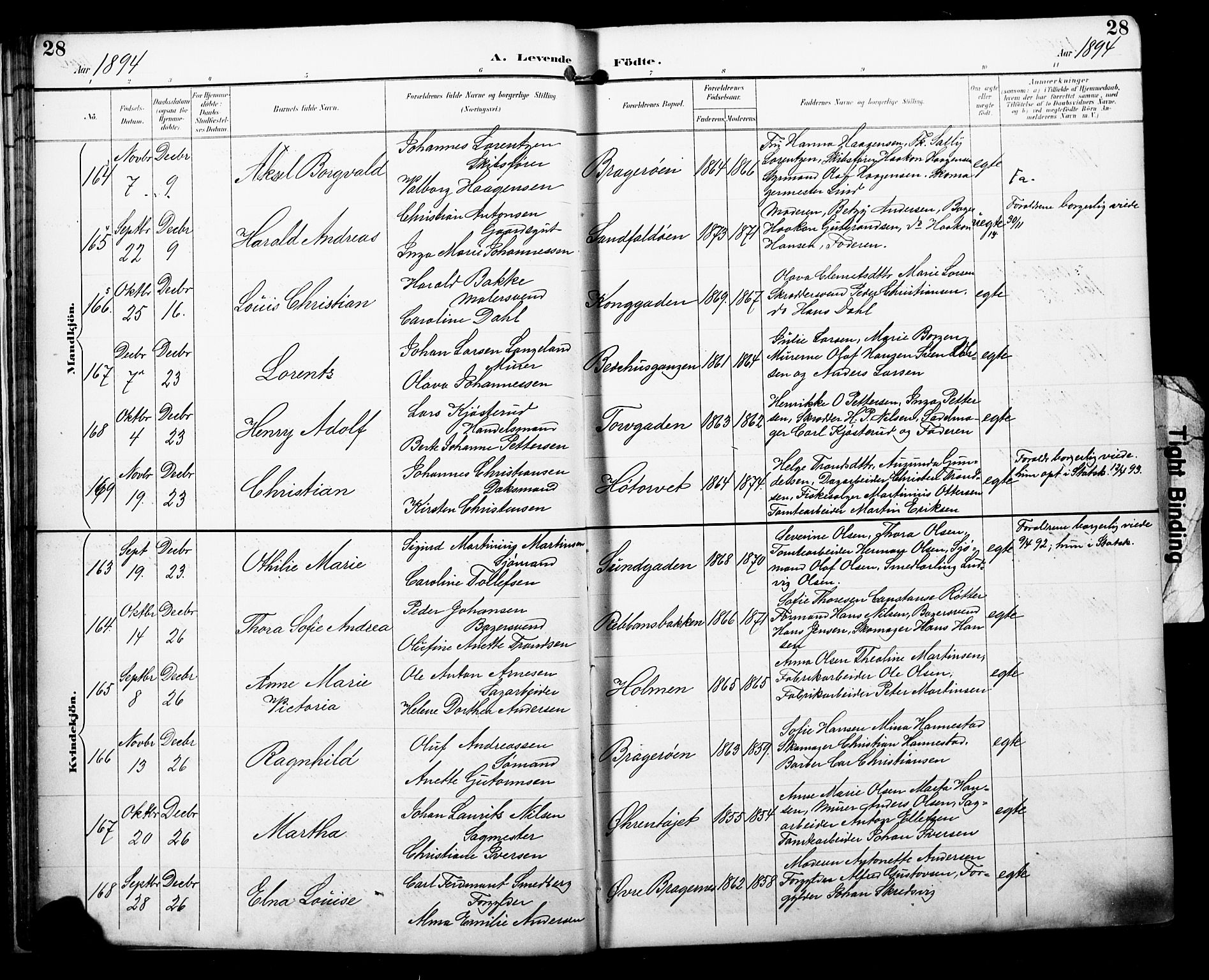 Bragernes kirkebøker, SAKO/A-6/F/Fb/L0008: Parish register (official) no. II 8, 1894-1902, p. 28