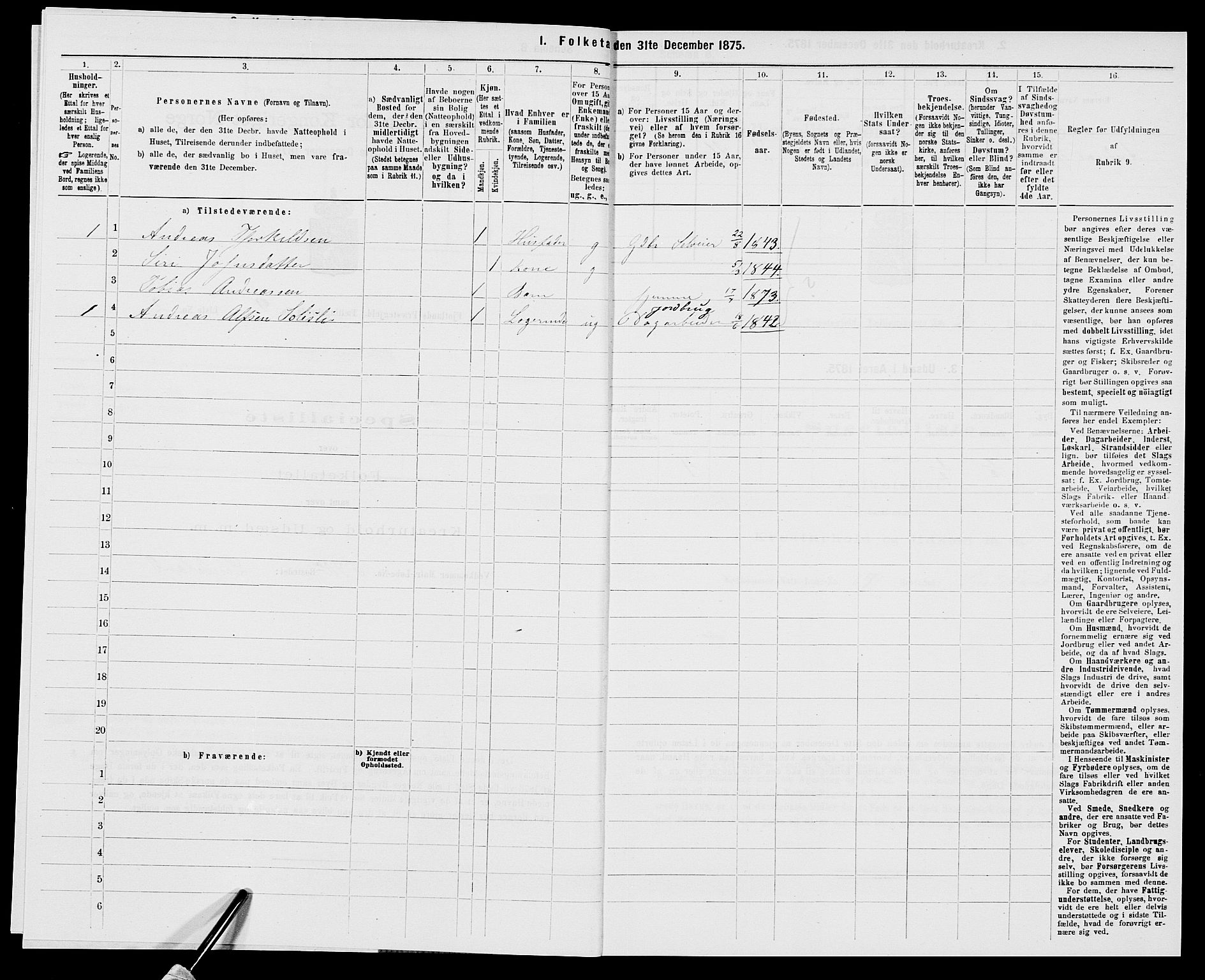 SAK, 1875 census for 1036P Fjotland, 1875, p. 117