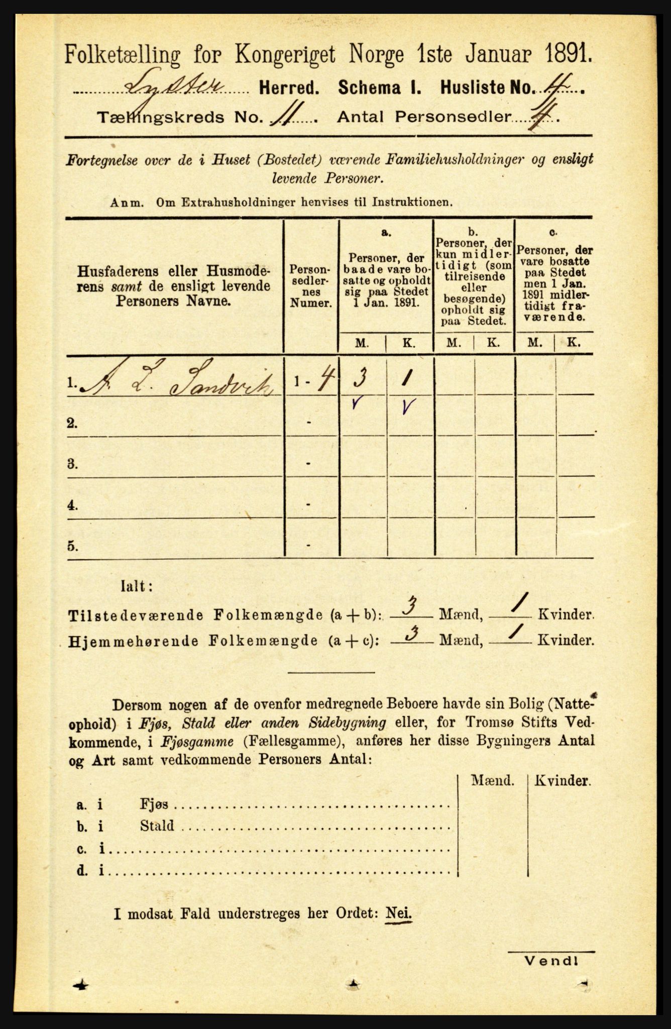 RA, 1891 census for 1426 Luster, 1891, p. 3183