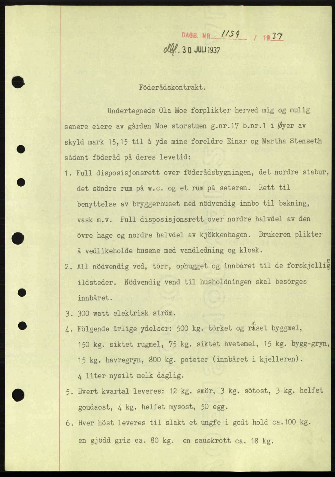 Sør-Gudbrandsdal tingrett, SAH/TING-004/H/Hb/Hbe/L0001: Mortgage book no. B1, 1936-1939, Diary no: : 1159/1937