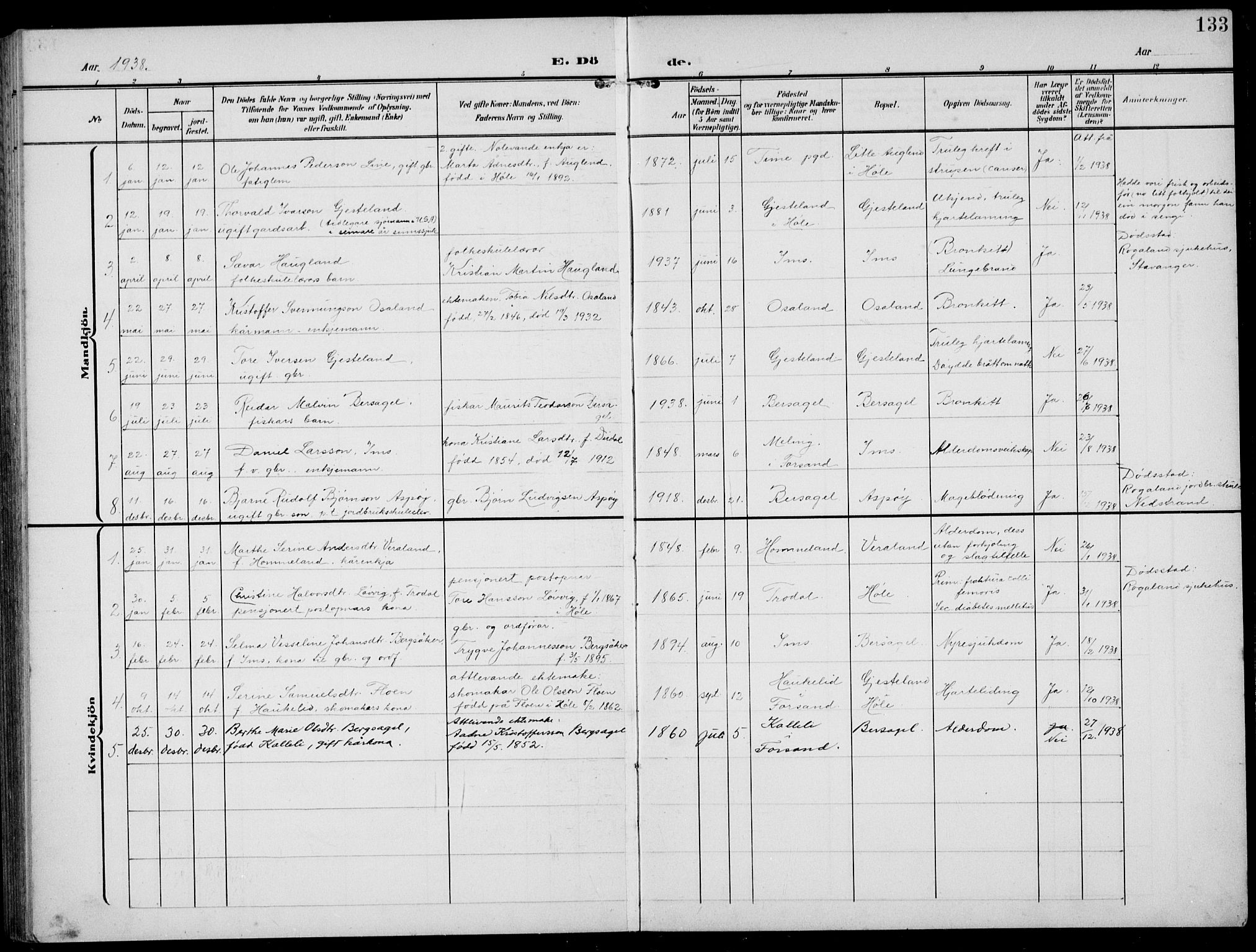 Høgsfjord sokneprestkontor, SAST/A-101624/H/Ha/Hab/L0004: Parish register (copy) no. B 4, 1906-1938, p. 133