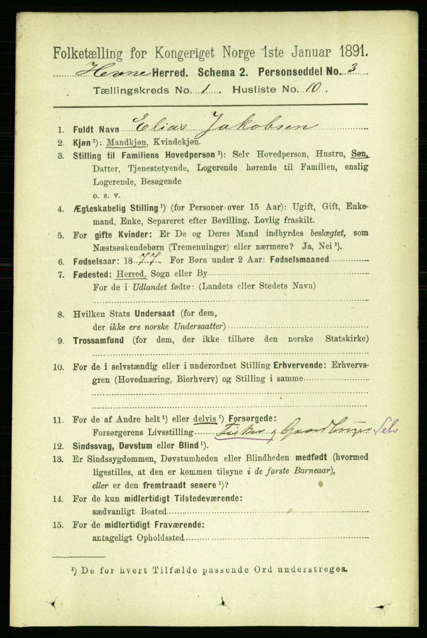 RA, 1891 census for 1612 Hemne, 1891, p. 173