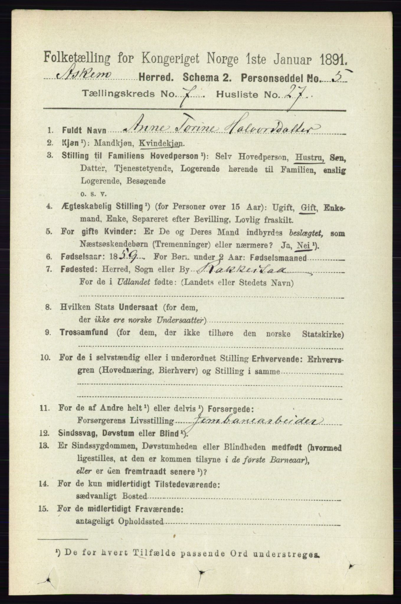 RA, 1891 census for 0124 Askim, 1891, p. 1168