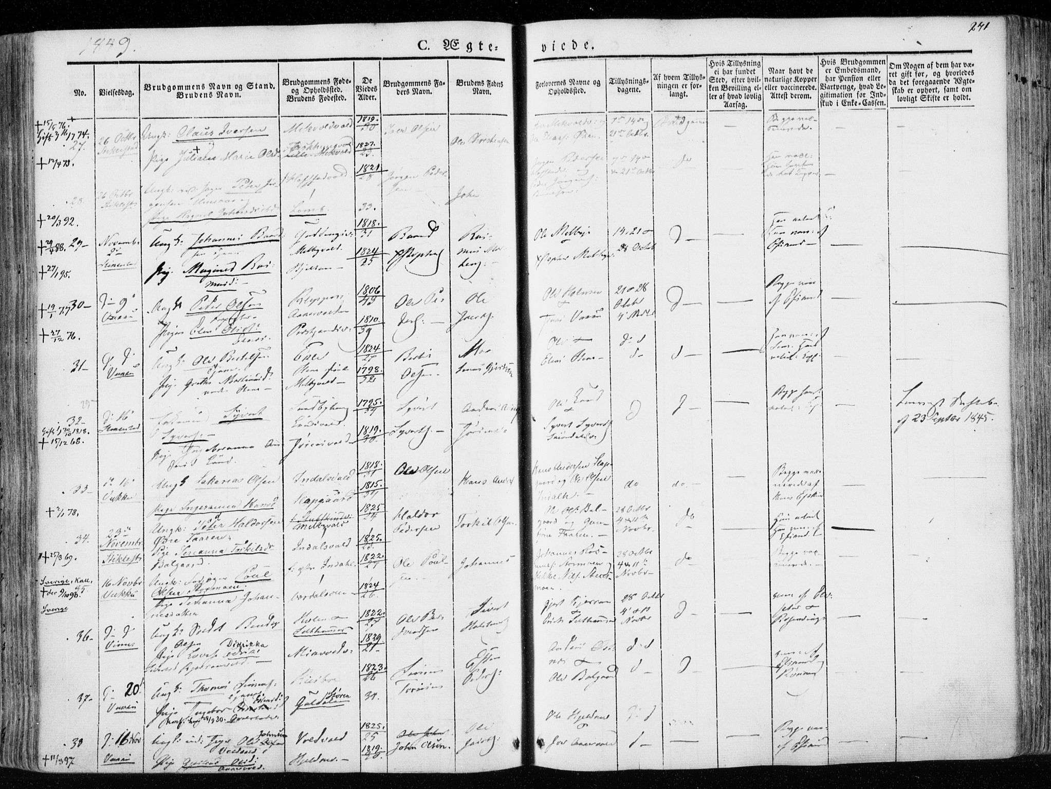 Ministerialprotokoller, klokkerbøker og fødselsregistre - Nord-Trøndelag, SAT/A-1458/723/L0239: Parish register (official) no. 723A08, 1841-1851, p. 241
