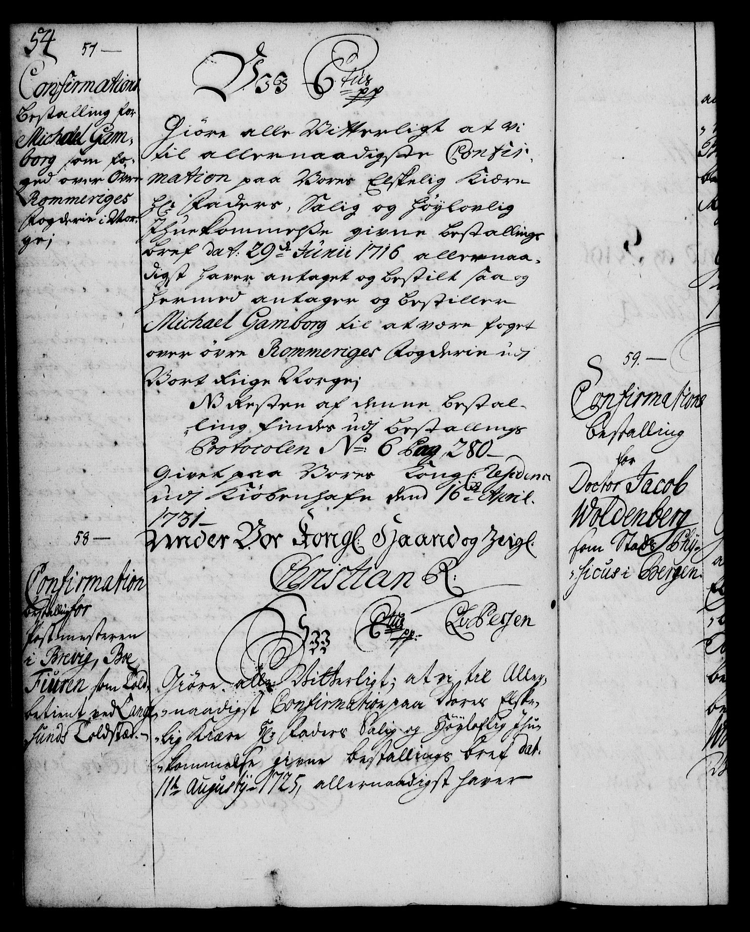 Rentekammeret, Kammerkanselliet, AV/RA-EA-3111/G/Gg/Ggg/L0001: Norsk konfirmasjonsbestallingsprotokoll med register (merket RK 53.31), 1731-1737, p. 54