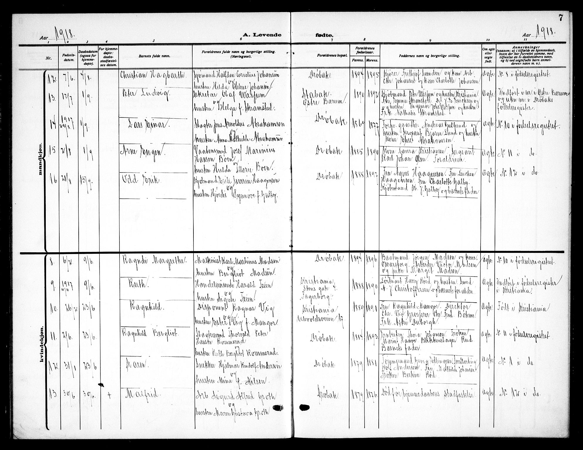 Drøbak prestekontor Kirkebøker, AV/SAO-A-10142a/G/Ga/L0002: Parish register (copy) no. I 2, 1917-1932, p. 7