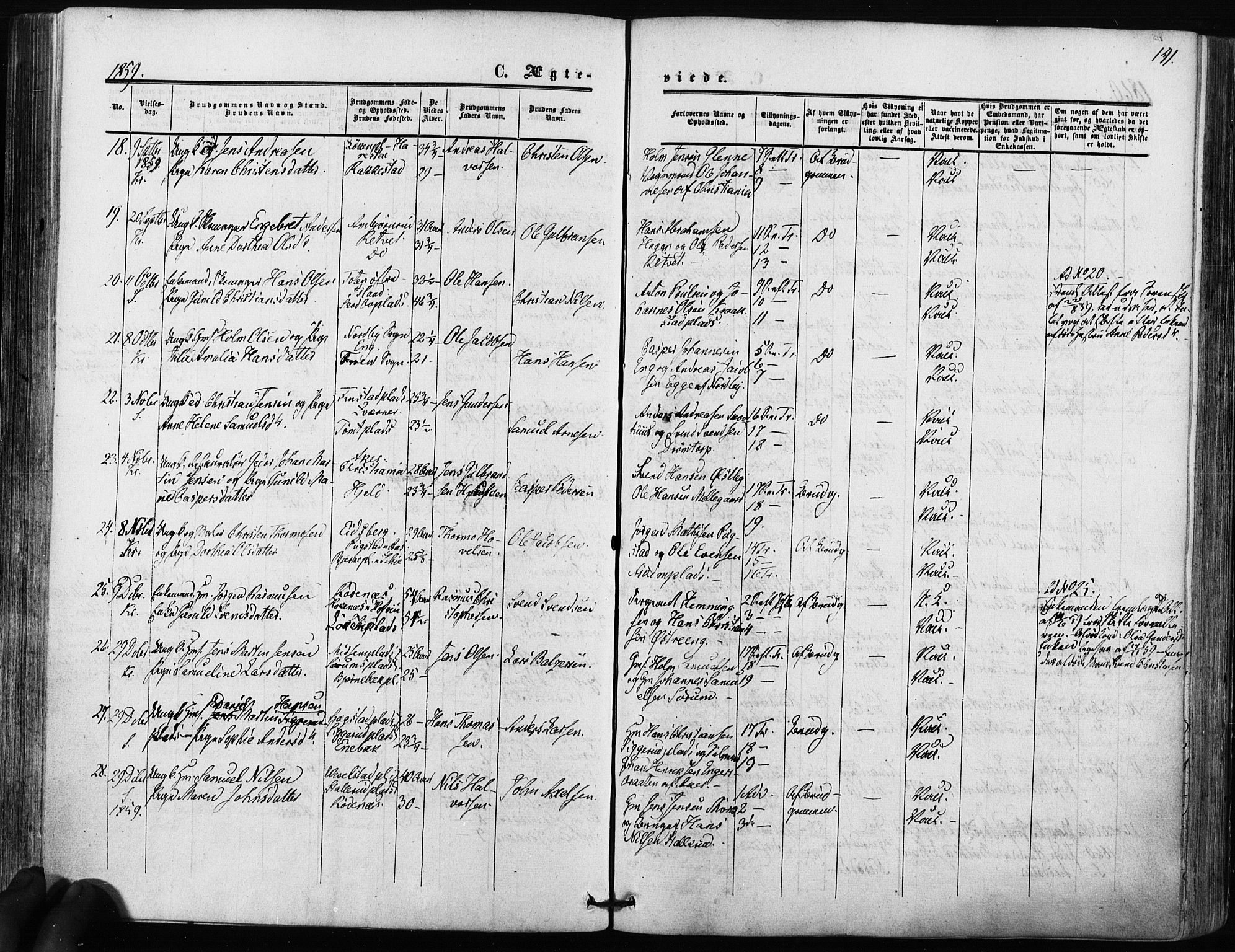 Kråkstad prestekontor Kirkebøker, SAO/A-10125a/F/Fa/L0007: Parish register (official) no. I 7, 1858-1870, p. 141