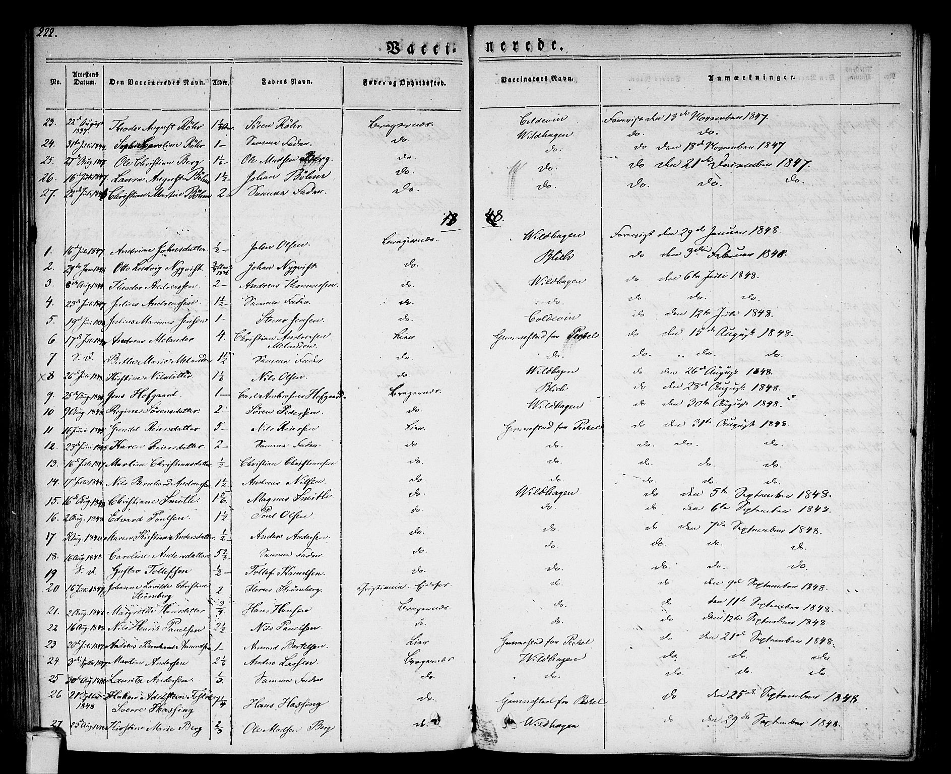 Bragernes kirkebøker, SAKO/A-6/F/Fc/L0001: Parish register (official) no. III 1, 1830-1853, p. 222